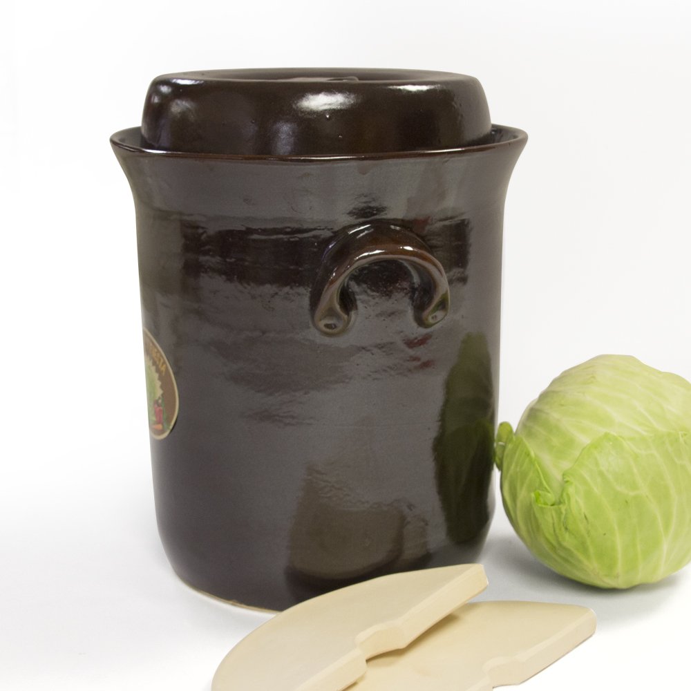 10L Ceramic Fermentation Crock with Stone Weight - Perfect for Sauerkraut, Kimchi & Pickles - Traditional Fermenting Pot for Homemade Probiotic Foods