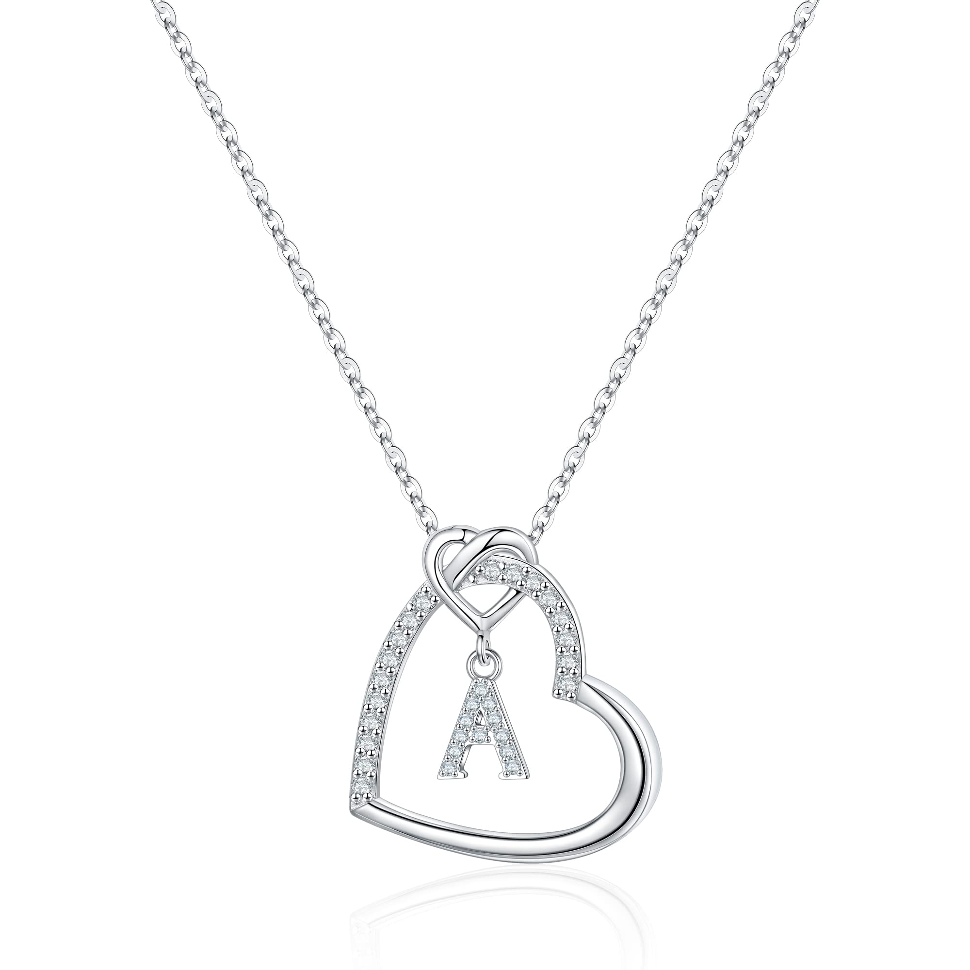 Sterling Silver Heart Initial Necklace for Women & Girls - Personalized S925 Letter Pendant Jewelry, Birthday Gift for Her, Mom, Wife, Girlfriend | Perfect for Valentine's Day, Anniversary & Everyday Wear