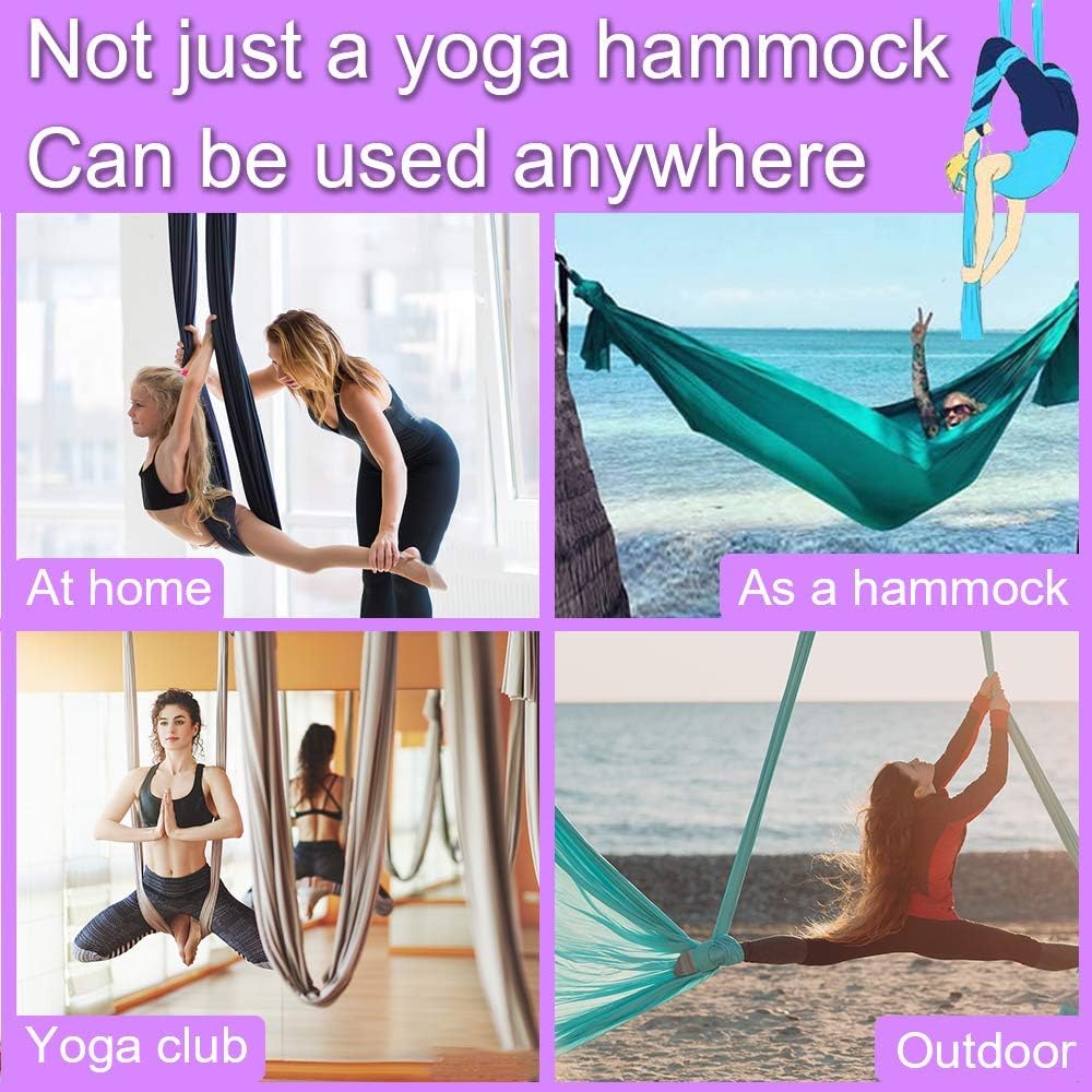 Aerial Yoga Swing Set - 10M Silk Hammock Kit for Home Fitness, Gymnastics & Aerial Yoga with Durable Hardware (11 Yards) - Perfect for Indoor Workouts, Relaxation & Stress Relief