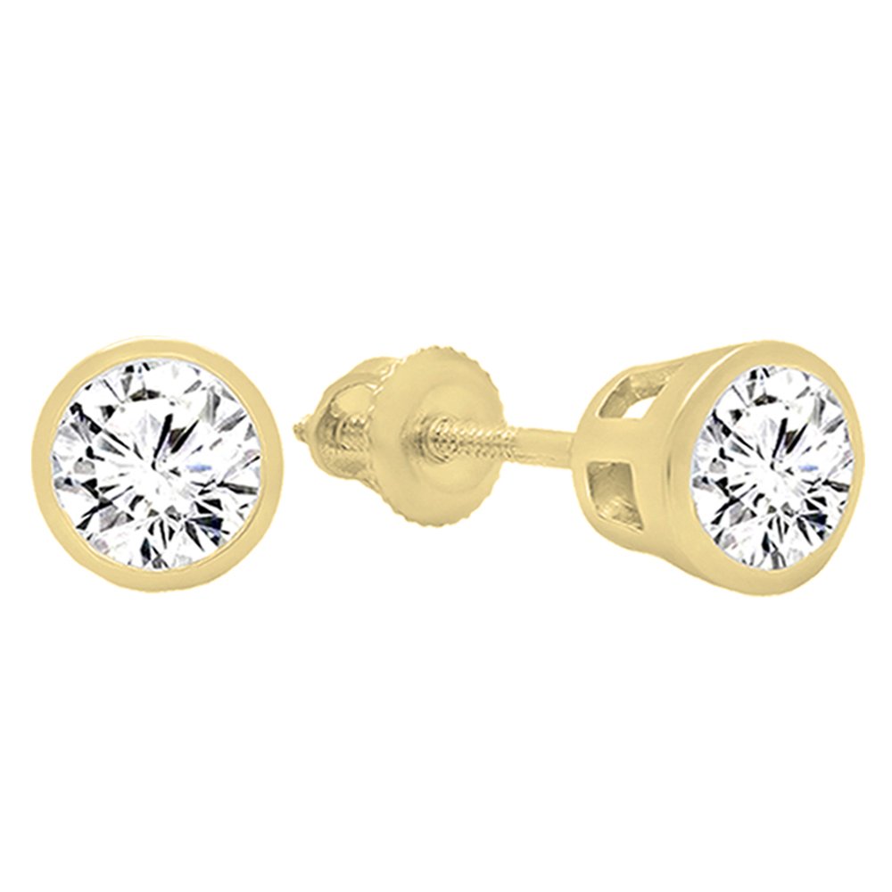 Dazzlingrock Collection 14K Solid Yellow Gold Round Cubic Zirconia Solitaire Stud Earrings for Women | Perfect for Weddings, Parties & Everyday Elegance