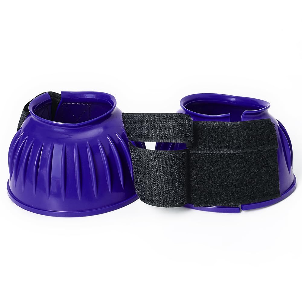 HILASON PVC Ribbed Double Hook and Loop Bell Boots for Horses - Purple | Durable Hoof Protection for Riding, Training & Turnout