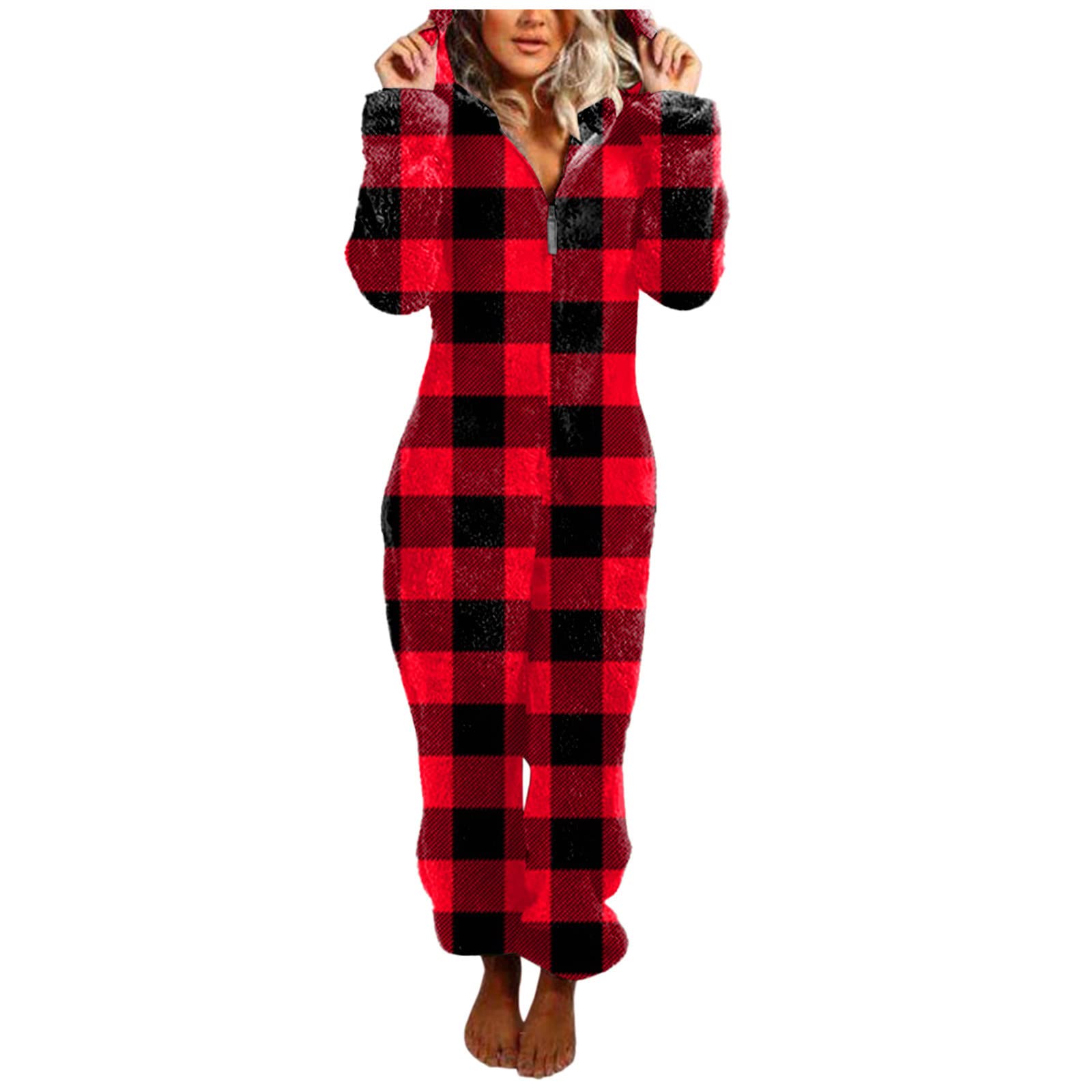 Women's Long Sleeve Hooded Jumpsuit Pajamas - Winter Warm Fleece Sleepwear Romper for Women | Cozy Loungewear for Sleeping, Relaxing at Home & Cold Weather Comfort