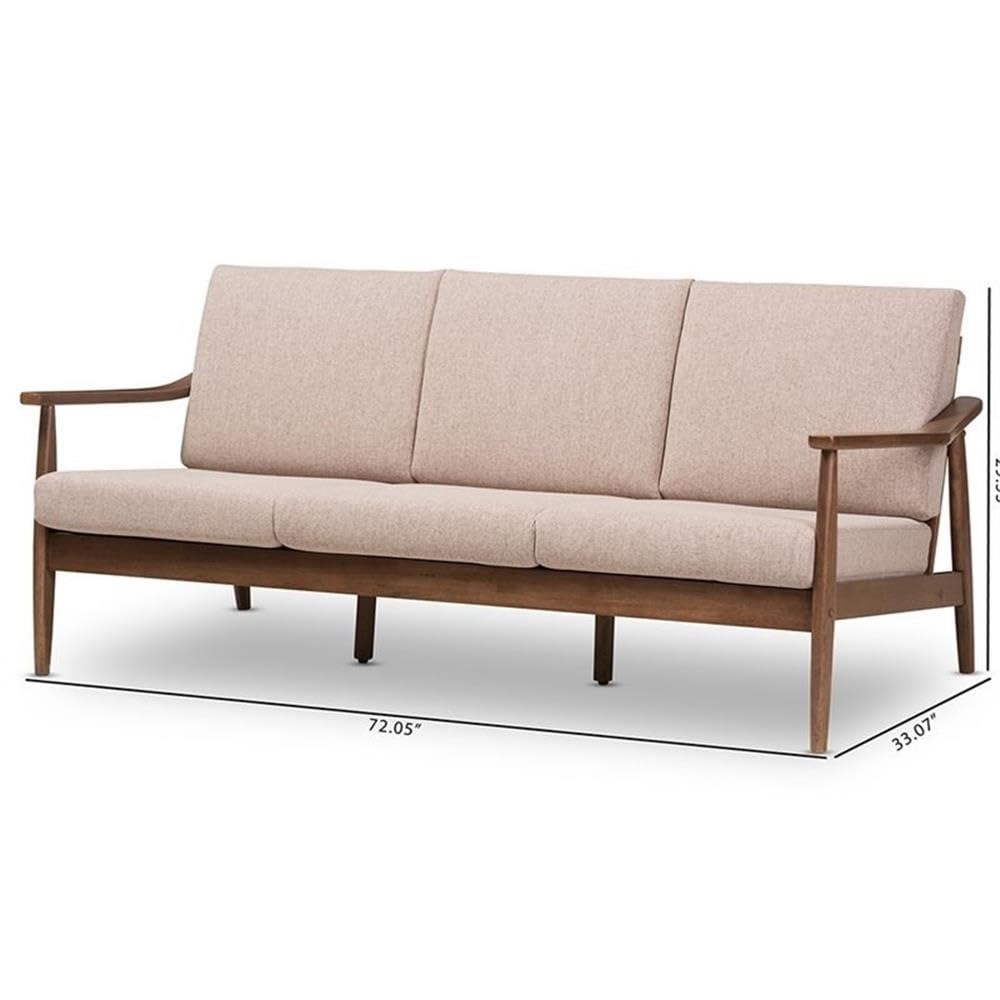 BOWERY HILL Light Gray Fabric Sofa with Walnut Brown Wooden Legs - Modern Living Room Furniture for Small Spaces & Apartments