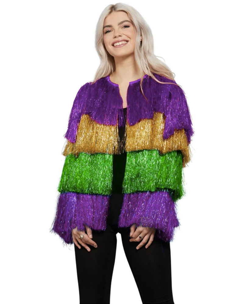 Vintage 70s Disco Party Jacket for Women - Colorful Tinsel Festival Coat - Perfect for Halloween, Costume Parties & Retro Themed Events