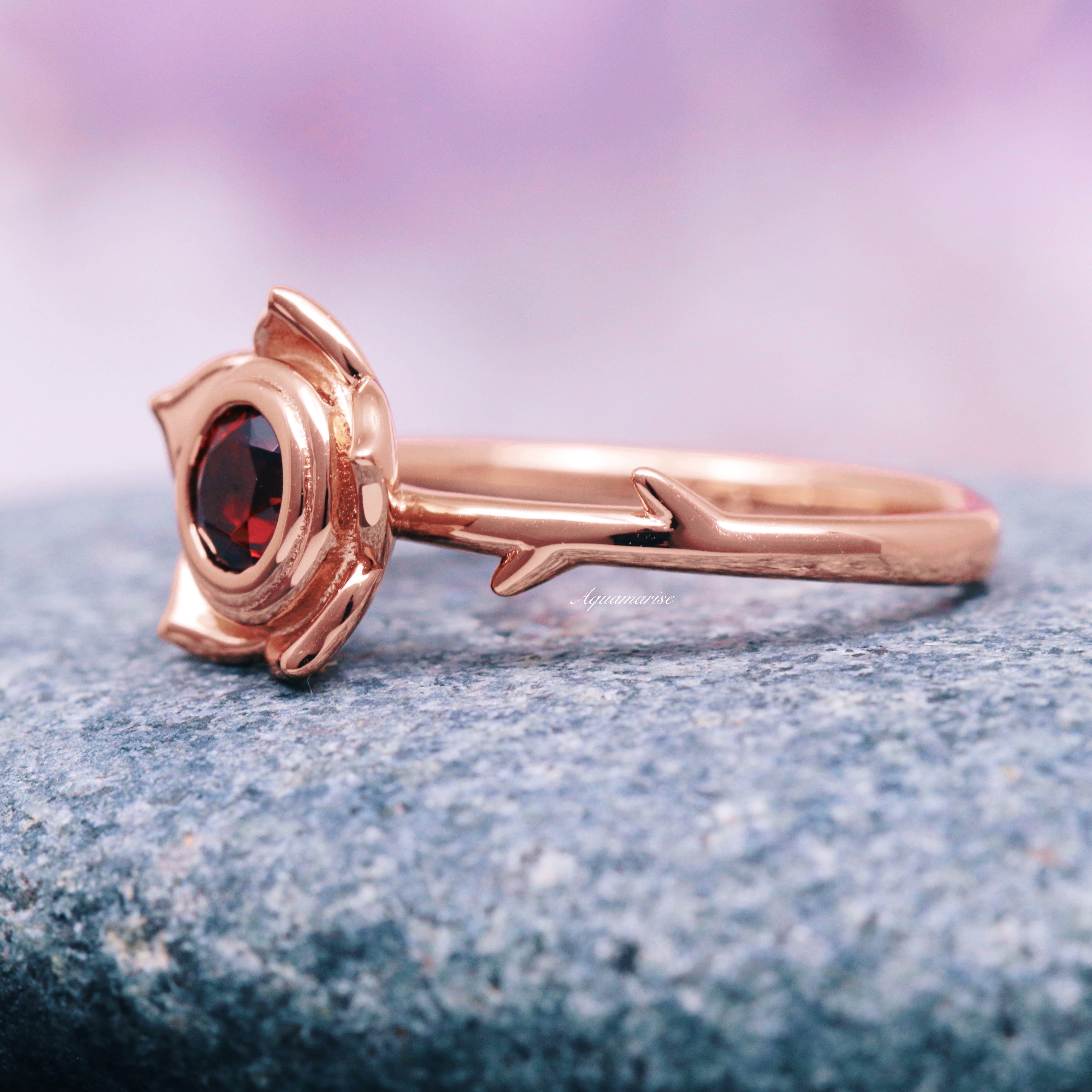 Enchanted Rose Red Garnet Ring - 14K Rose Gold Vermeil Jewelry for Women | Elegant Gift for Valentine's Day, Anniversary & Special Occasions