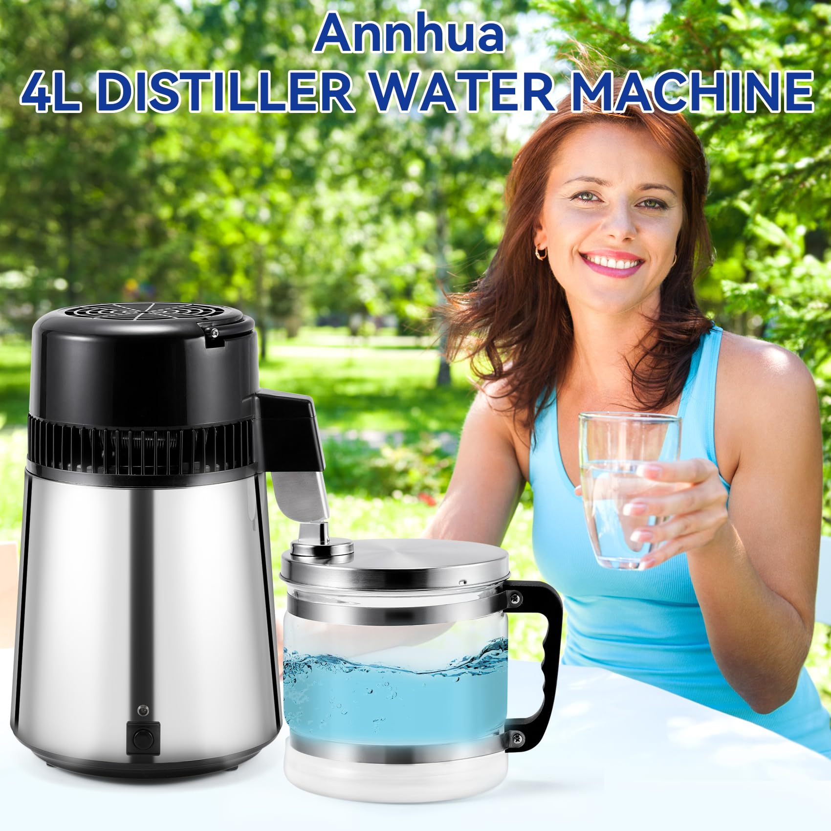 Annhua 4L 750W Stainless Steel Water Distiller with Glass Container - Pure Distilled Water Maker for Home, Lab, Office & Dental Clinic | Perfect for Drinking, Humidifiers, Medical Use & Baby Formula