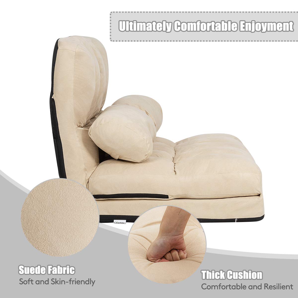 S AFSTAR 6-Position Adjustable Folding Sofa Bed with 2 Pillows - Convertible Futon Couch for Living Room, Bedroom & Small Spaces - Comfortable Sponge Filling Sleeper Sofa (Beige) | Perfect for Apartments, Guest Rooms & Home Offices