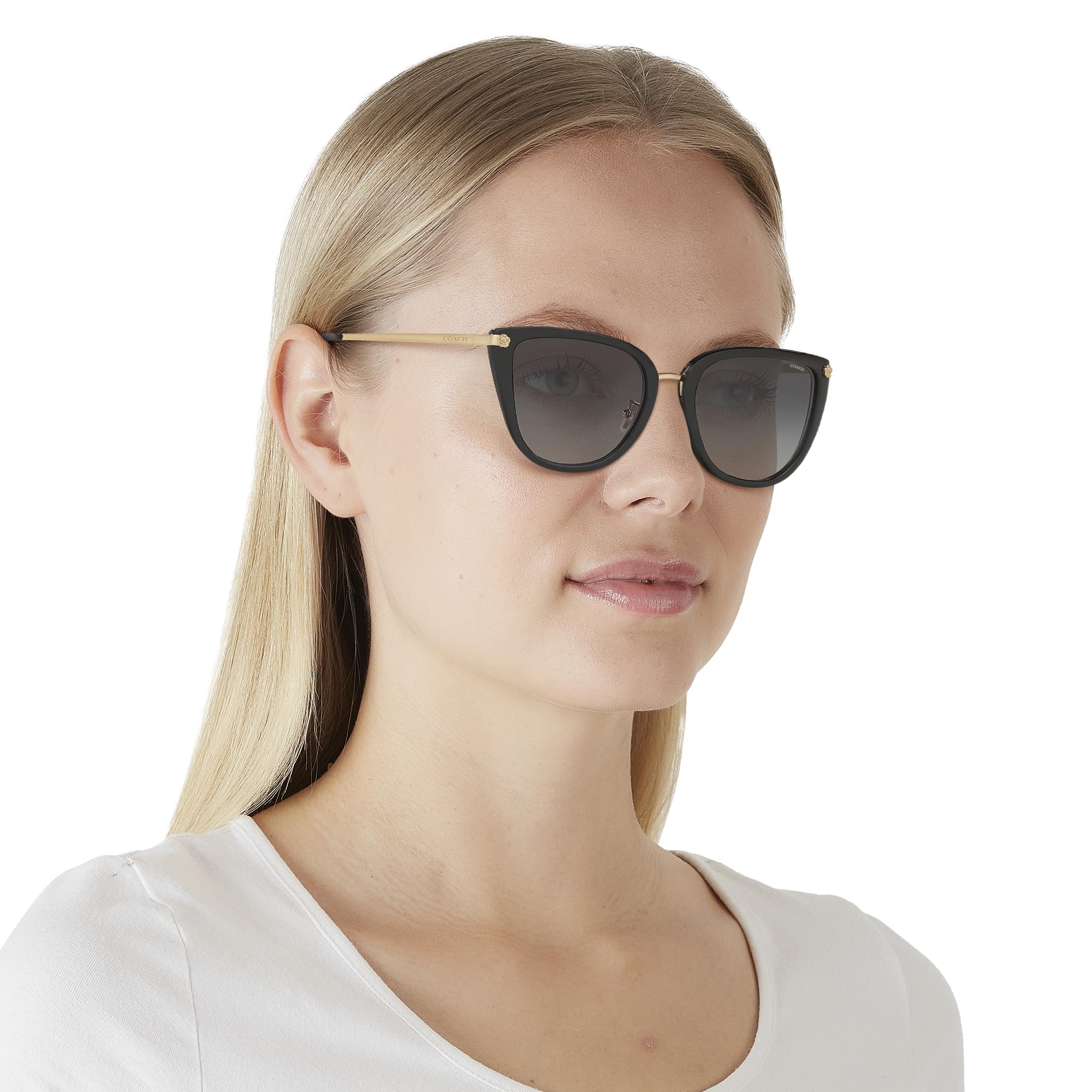 Coach HC8276 Polarized Sunglasses for Women - Black/Grey Gradient Lens, 56mm UV Protection - Perfect for Driving, Beach & Outdoor Activities
