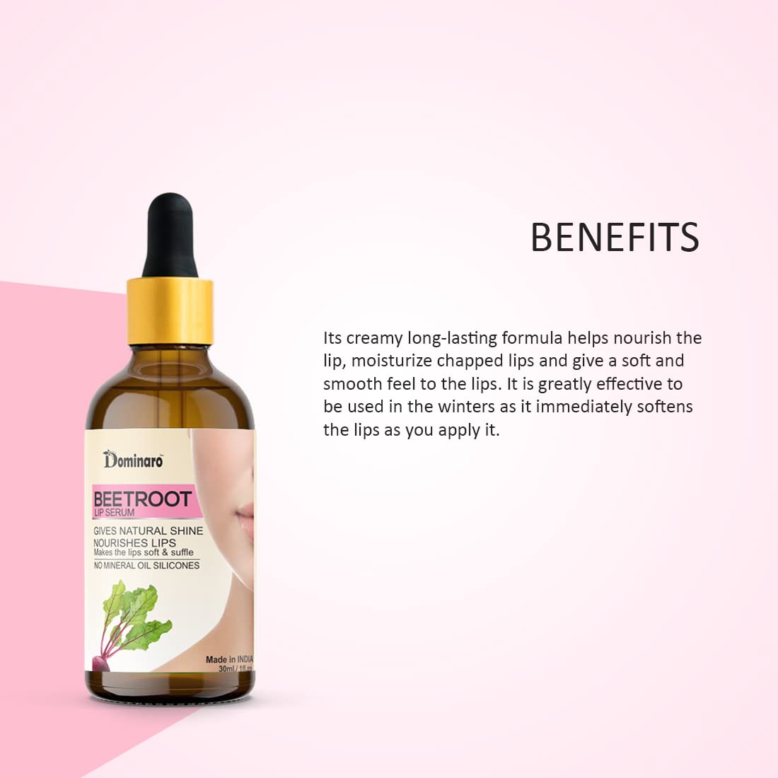 Dominaro Beetroot Pink Lip Serum Oil - Hydrating Lip Gloss for Soft, Shiny Lips - Natural Beetroot Flavor - Pack of 2 (60ml) - Perfect for Daily Moisture & Night Care