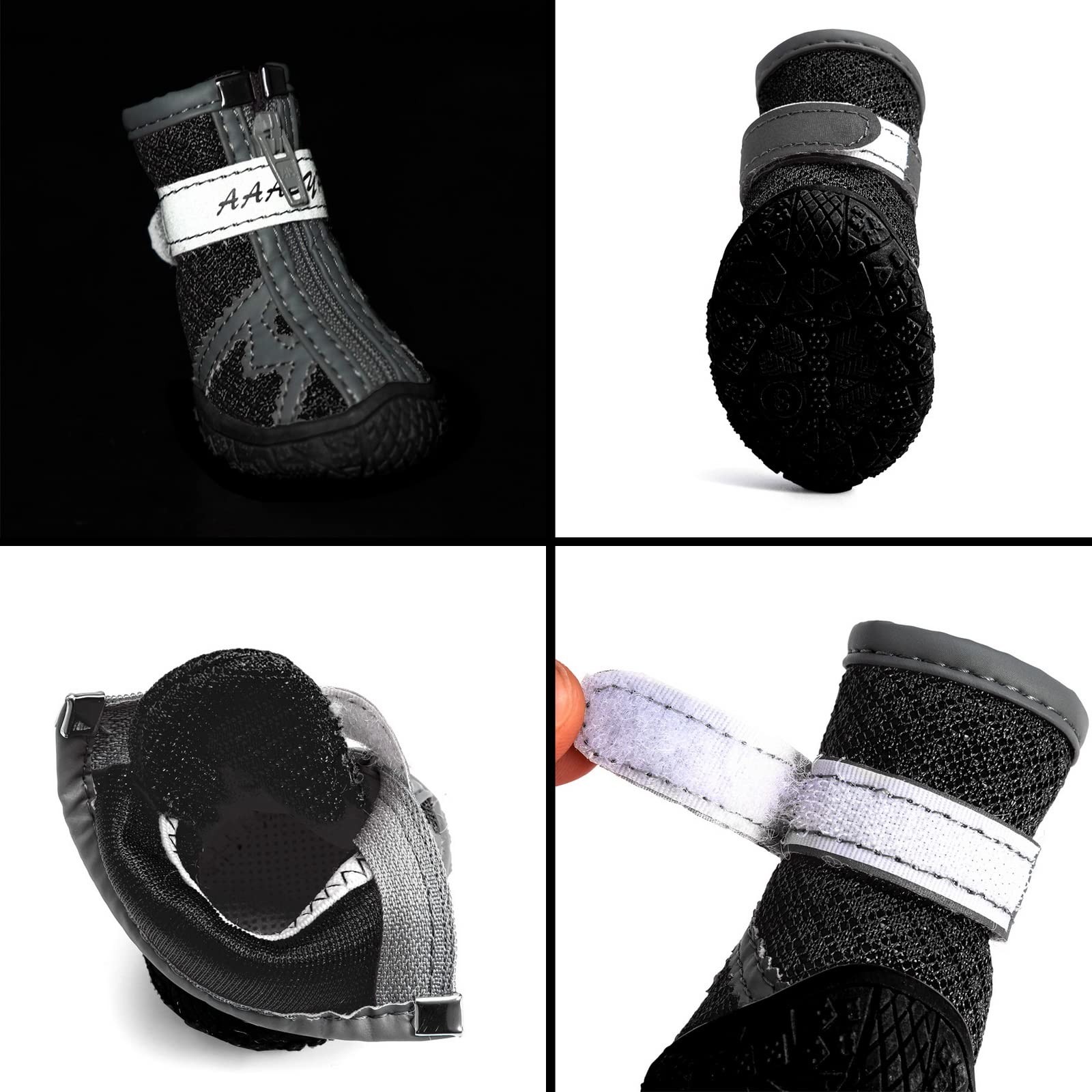 **Breathable Mesh Dog Walking Shoes for Small & Medium Dogs - Adjustable Summer Paw Protectors with Reflective Stripes & Non-Slip Rubber Sole (Black, Size 5) - Perfect for Hot Pavement, Hiking & Outdoor Adventures**