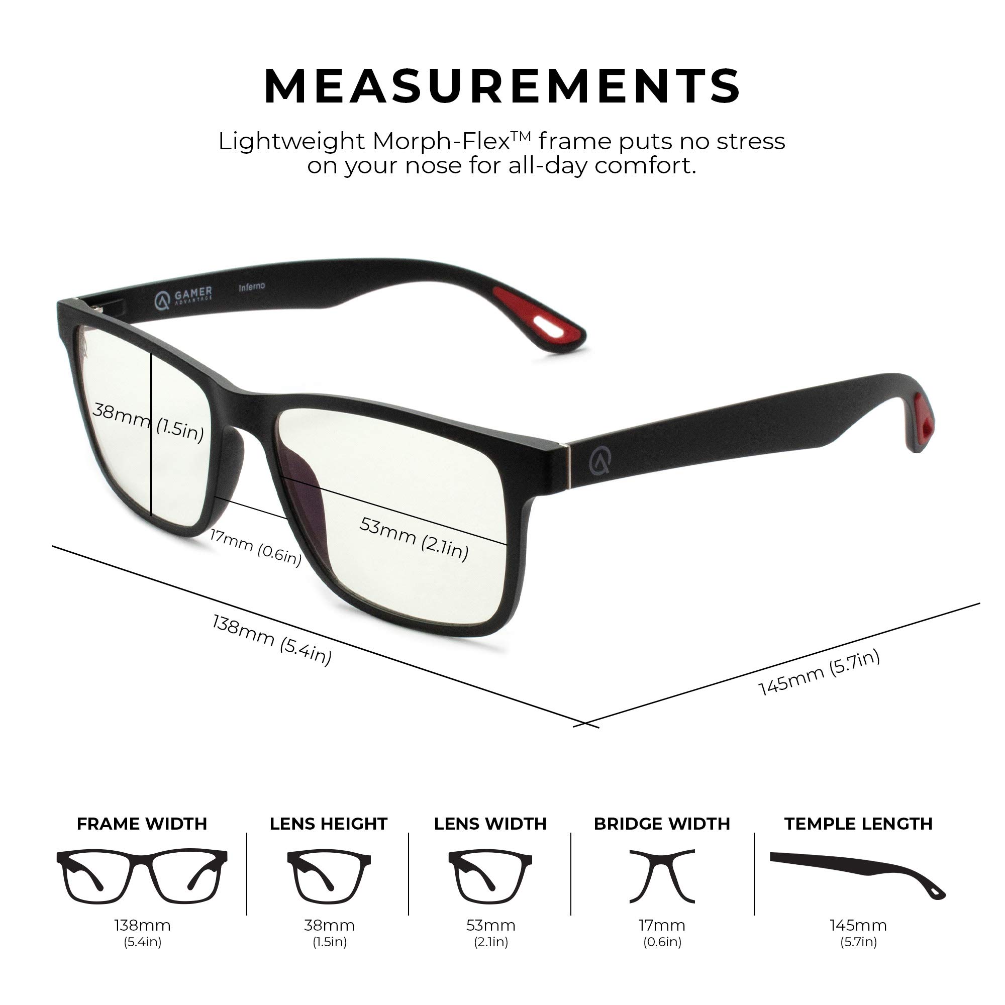 Gamer Advantage Blue Light Blocking Glasses - Lightweight & Stylish Gaming Eyewear with Anti-Blue Light Technology (Inferno Red) - Reduce Eye Strain for Gaming, Work & Screen Time