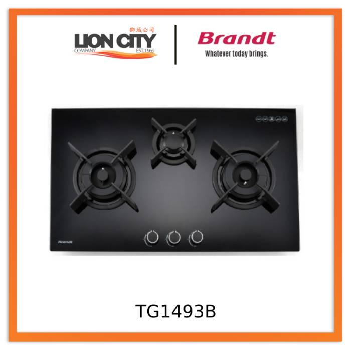 Brandt TG1493B 86cm 3 Burners Gas Hob - High Efficiency Stainless Steel Cooktop for Home Kitchen | Perfect for Boiling, Frying & Simmering