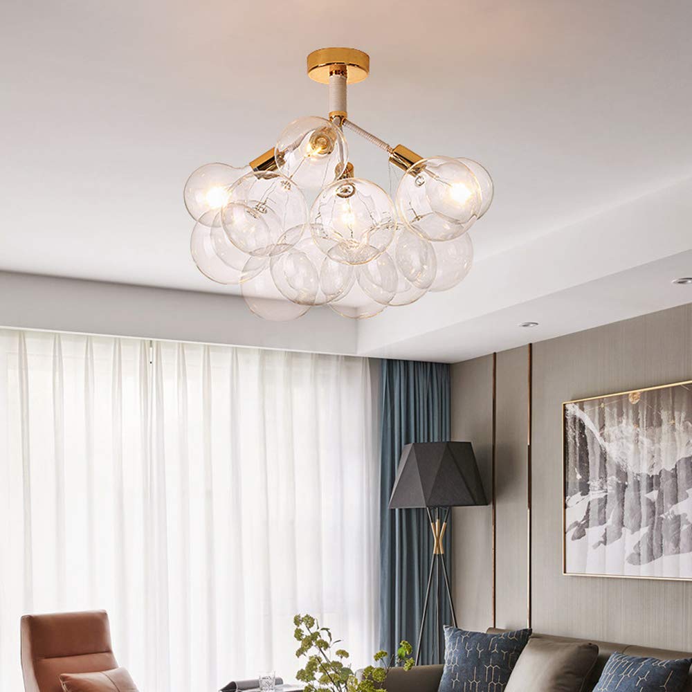 KWOKING Modern Artistic Ceiling Light Fixture - 4-Light Gold Chandelier with Clear Glass Bubble Shades, 23.6