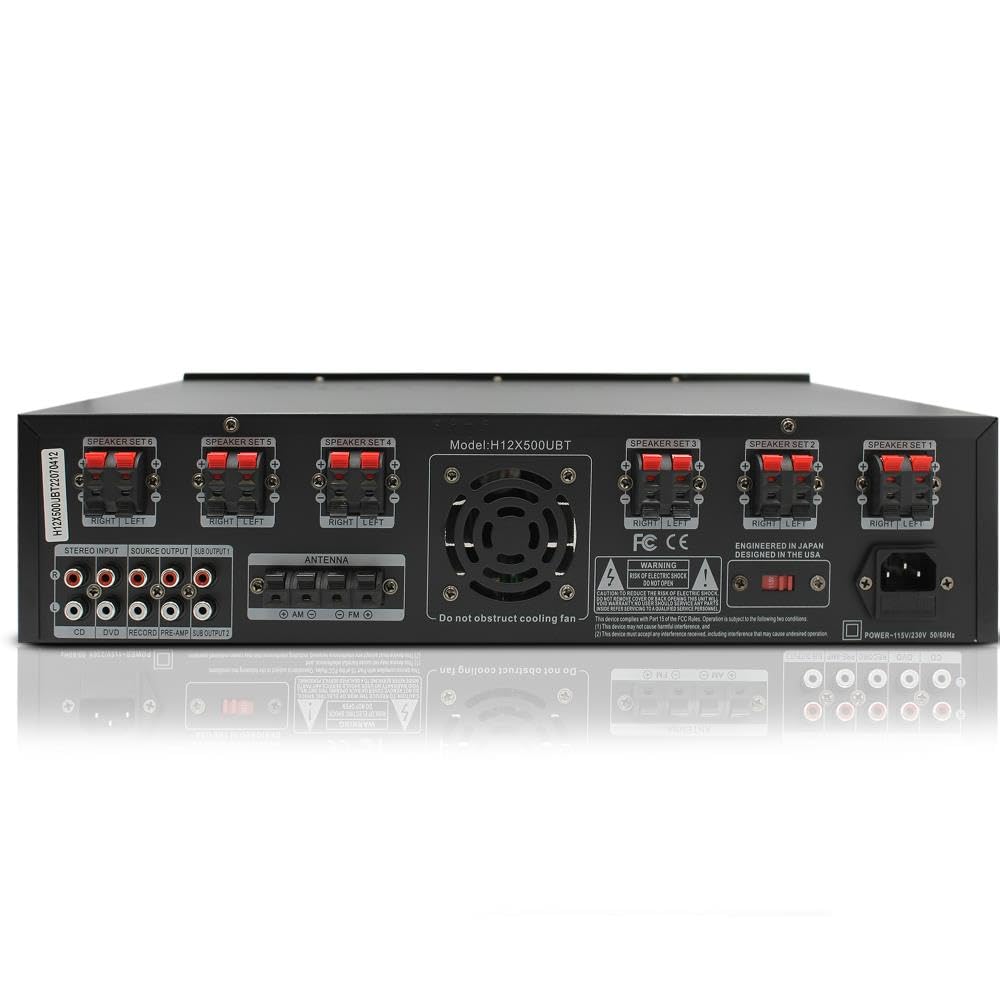 Technical Pro 6000W 6-Zone Bluetooth Hybrid Amplifier - Digital Preamp Tuner with USB/SD Card, 2 Mic Inputs, Bass/Treble Controls, Cooling Fan & LCD Display - Perfect for Home Theater, DJ Setup & Live Performances