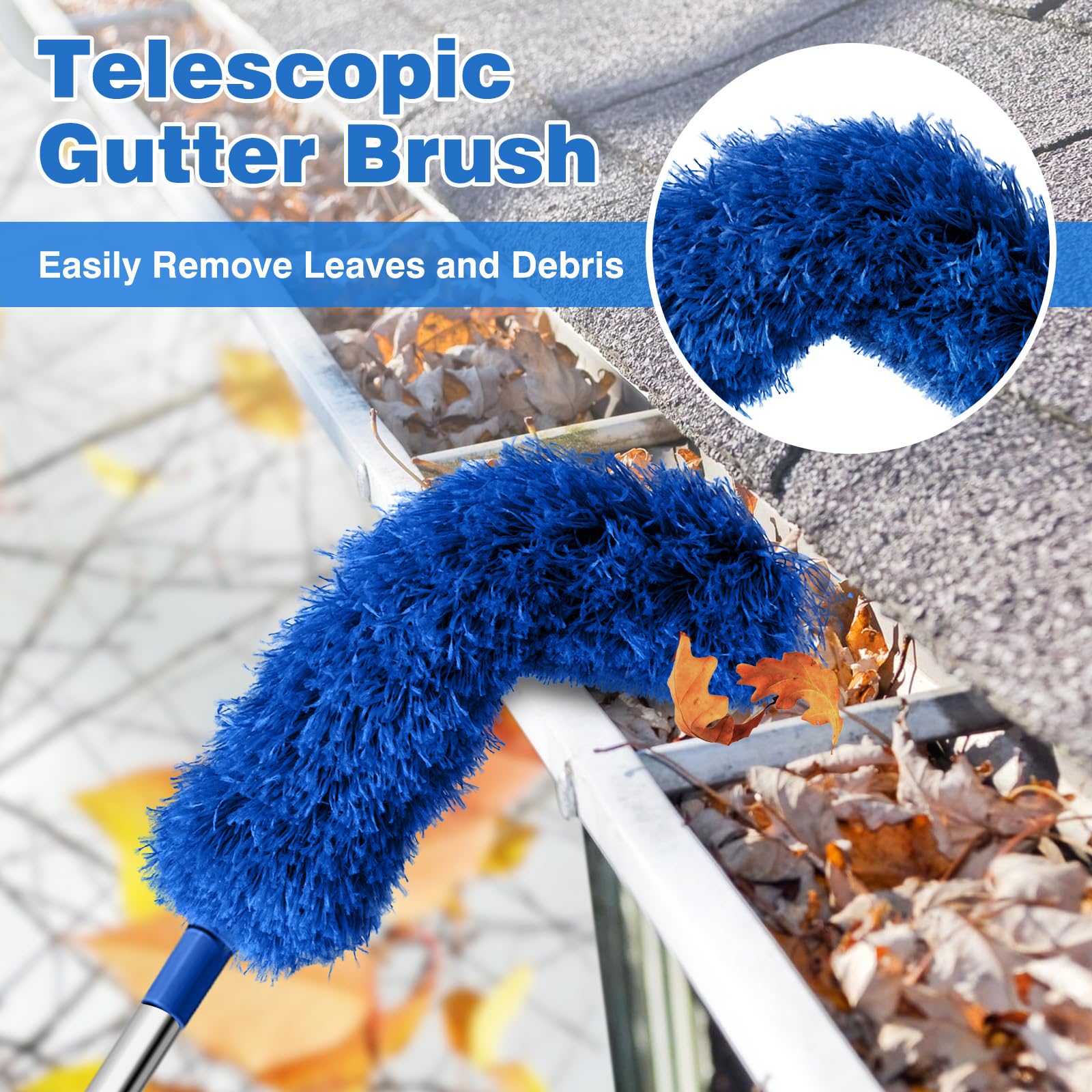 Blue Gutter Cleaning Pole Tool - Easy Ground-Level Roof Gutter Cleaner for Leaves & Debris Removal | Rain Gutter Guard Maintenance Tool for Homeowners & DIY Roof Cleaning