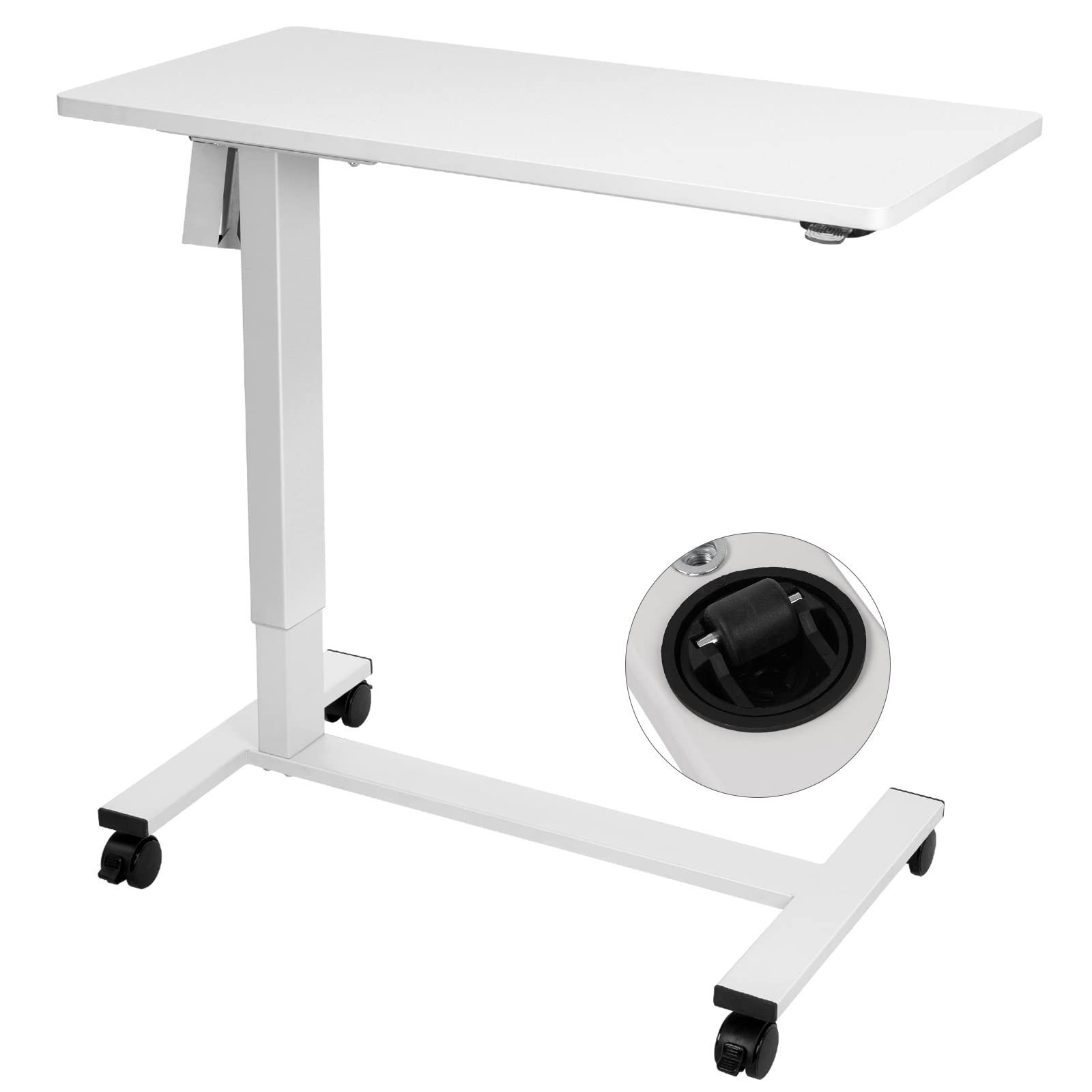 TOPSKY Adjustable Height Overbed Table with Wheels - Mobile Rolling Laptop Desk for Home Office, Hospital, Bedroom - White & White Frame - Perfect for Working, Eating, Studying in Bed or Sofa