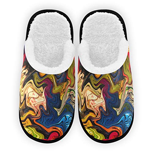 Abstract Color Men's Women's Plush Lined Slippers - Warm Coral Fleece House Shoes for Indoor & Outdoor Use - Perfect for Home, Spa, and Relaxation