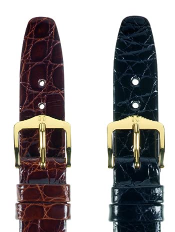 Hirsch Prestige Genuine Crocodile Leather Watch Band - Luxury Brown, Golden Brown, Burgundy & Black Straps for Men | Perfect for Dress Watches, Business Attire & Formal Occasions