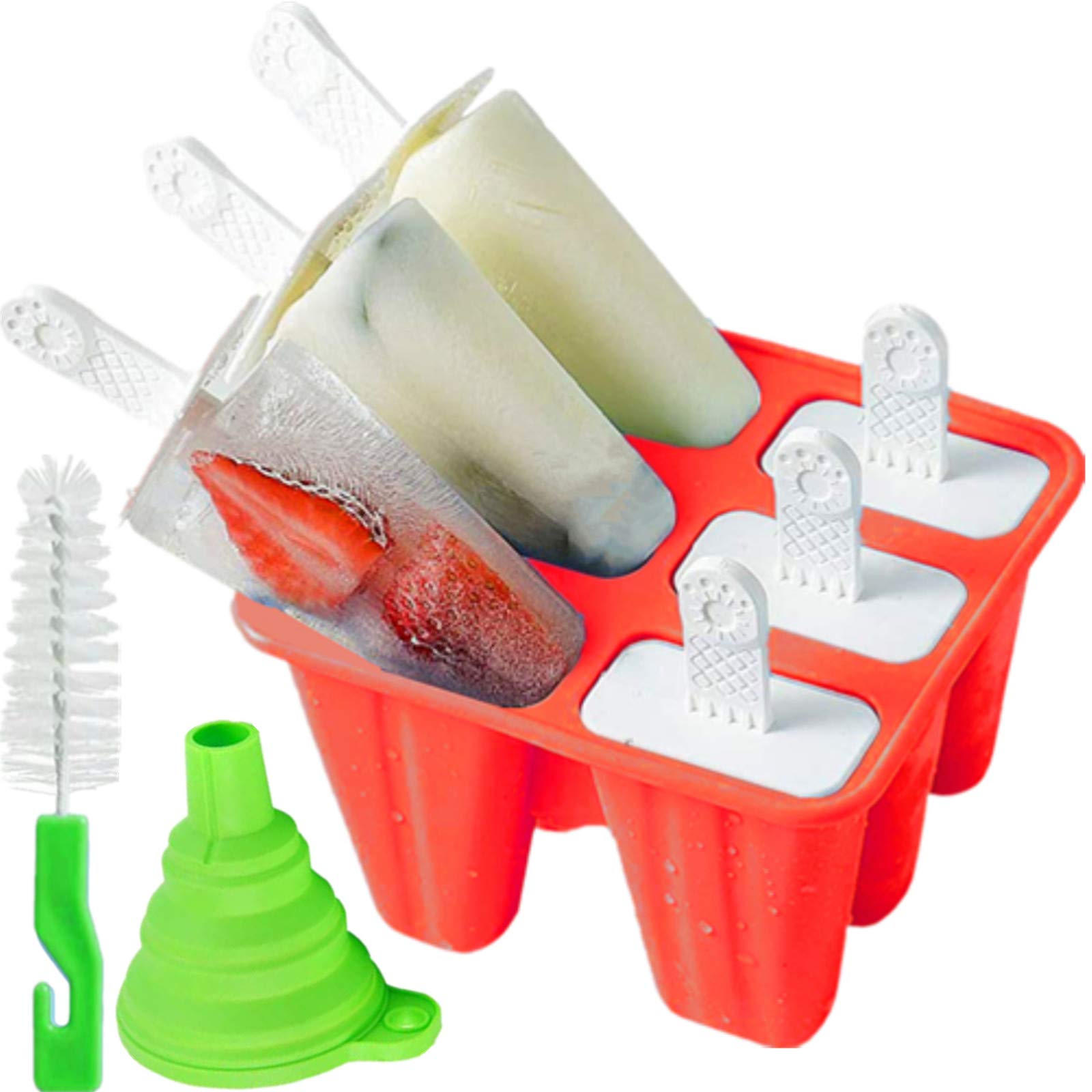 6-Piece Silicone Popsicle Molds Set - Reusable, Easy Release Ice Pop Maker for Homemade Treats (Red) - Perfect for Summer Snacks, Kids Parties & Healthy Frozen Desserts