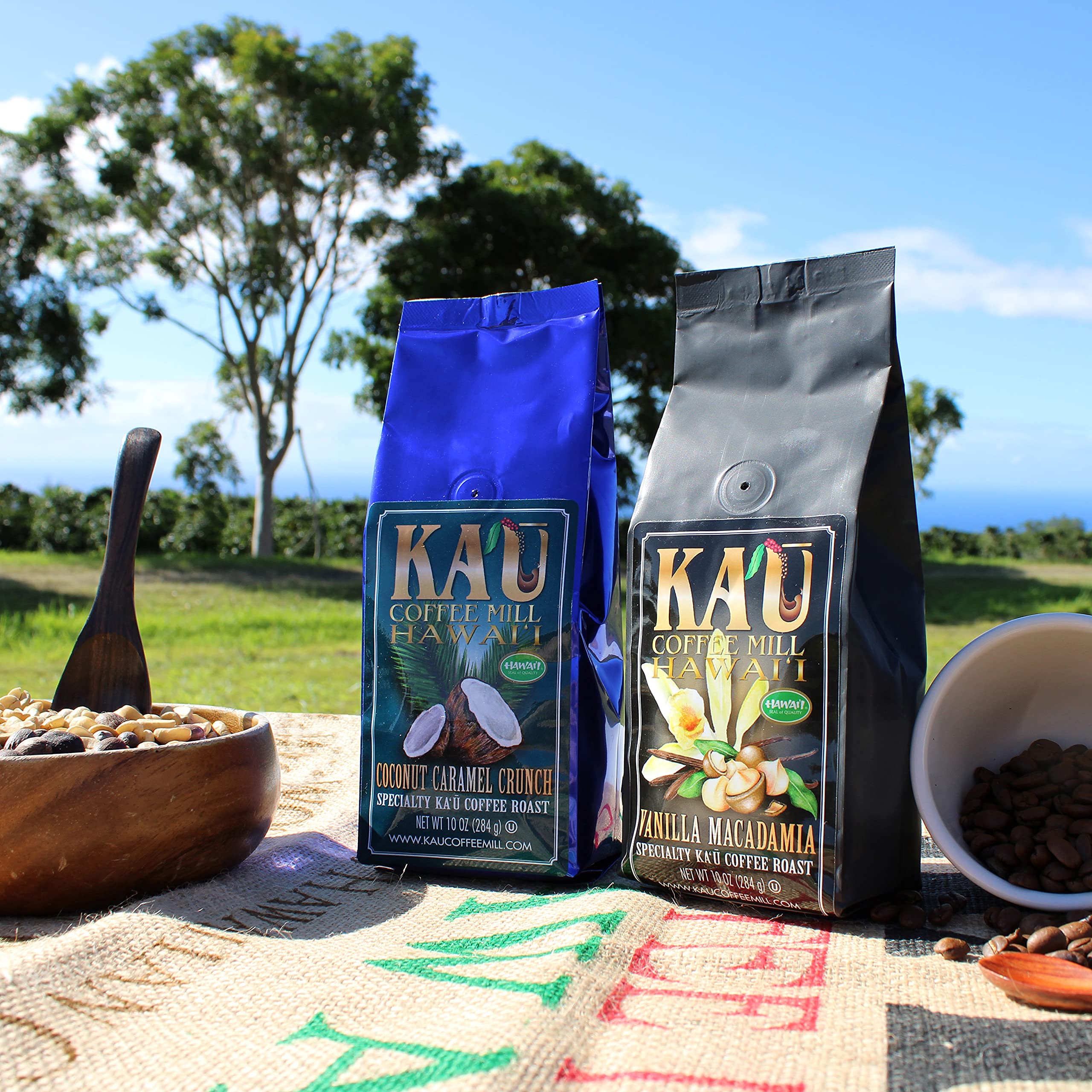 Hawaiian Vanilla Macadamia Coffee - Handcrafted Kau Arabica Beans - Gourmet Ground Coffee for Home Brewing