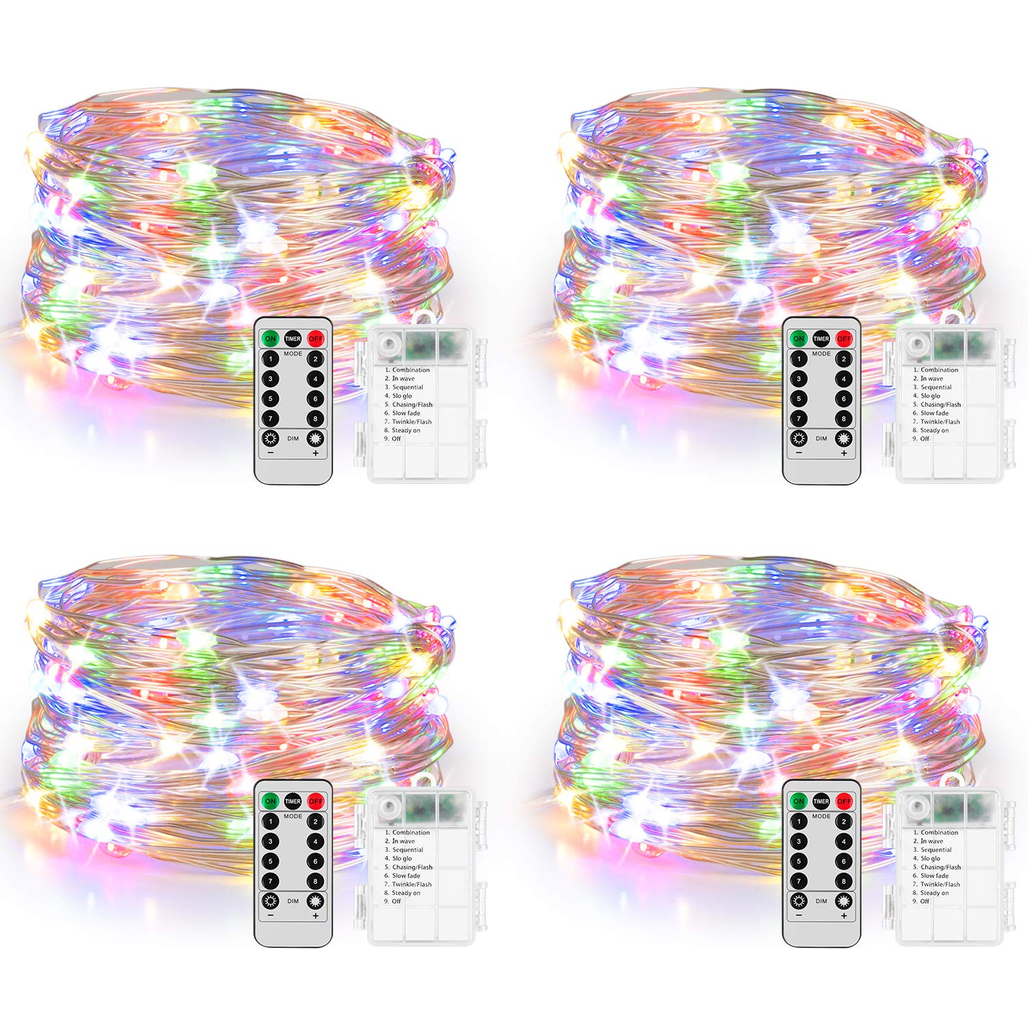 Koxly 4 Pack 20ft 60 LED Fairy Lights with Remote Timer - Waterproof Battery Operated Twinkle Firefly String Lights for Christmas, Party, Wedding, Bedroom, Garden Decor - Indoor & Outdoor Decorative Lighting for Holidays, Events and Home Ambiance