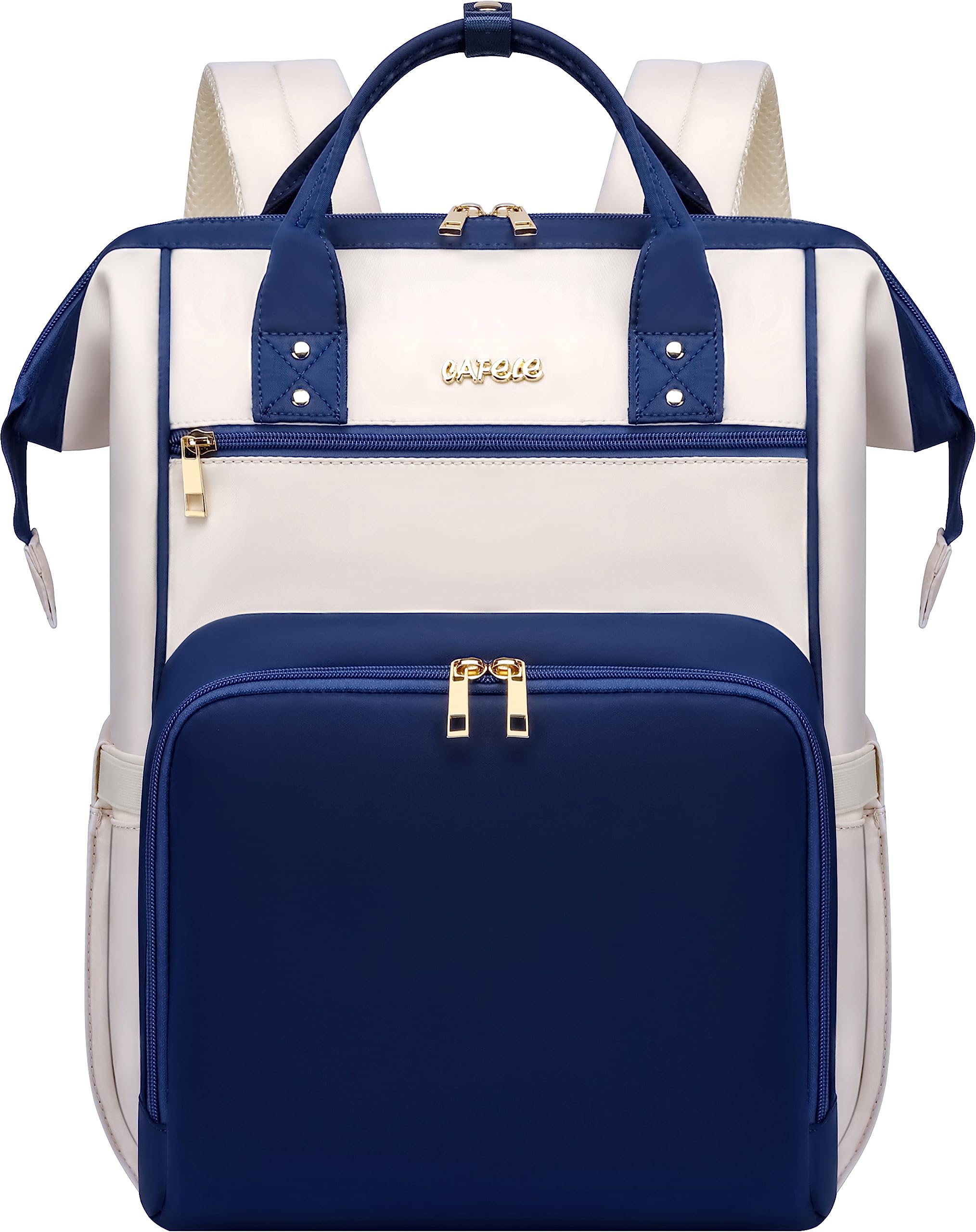17.3 Inch Laptop Backpack for Women - Stylish USB Charging Travel Backpack with Wide Opening Design, Water-Resistant Business Computer Bag for Work, School & Commuting (Blue-White)