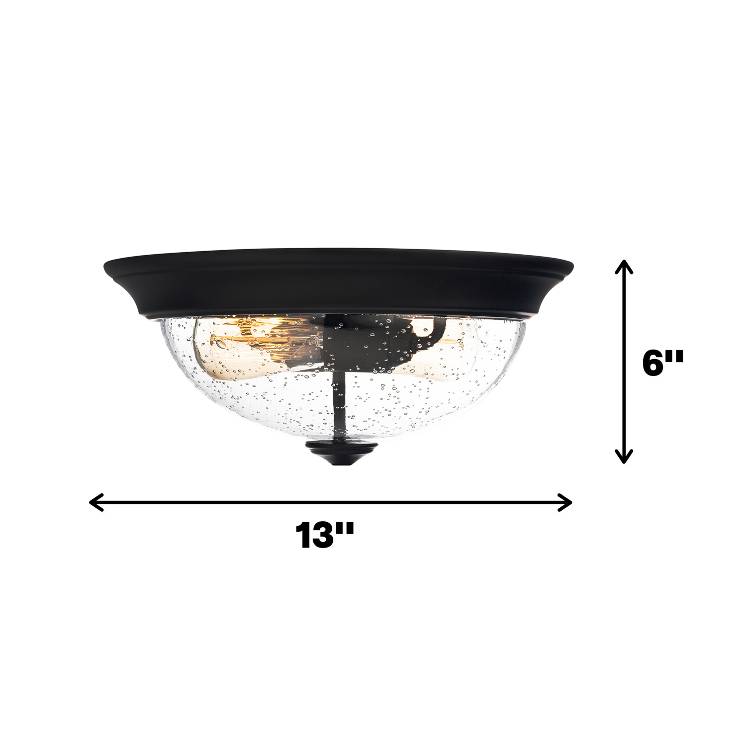 13 Inch Designer Series Flush Mount Bowl Light - Clear Seeded Glass with Bronze Finish for Kitchen Island, Dining Room or Bathroom Lighting