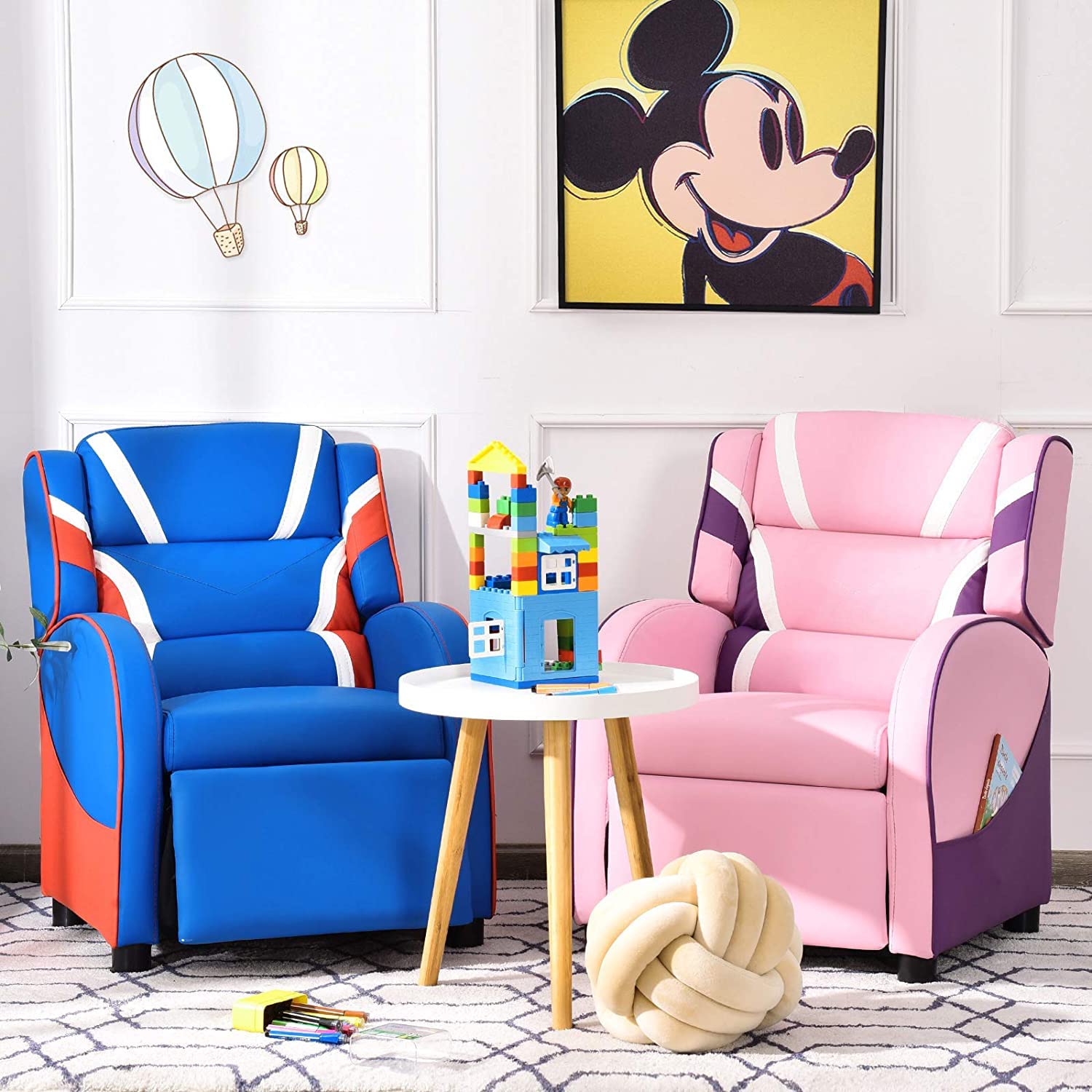 Moccha Kids Recliner Chair with Side Pockets - Adjustable Toddler Sofa with Footrest, Ergonomic Children's Furniture for Boys and Girls Room (Blue) - Perfect for Reading, Gaming, and Relaxing in Bedroom or Playroom