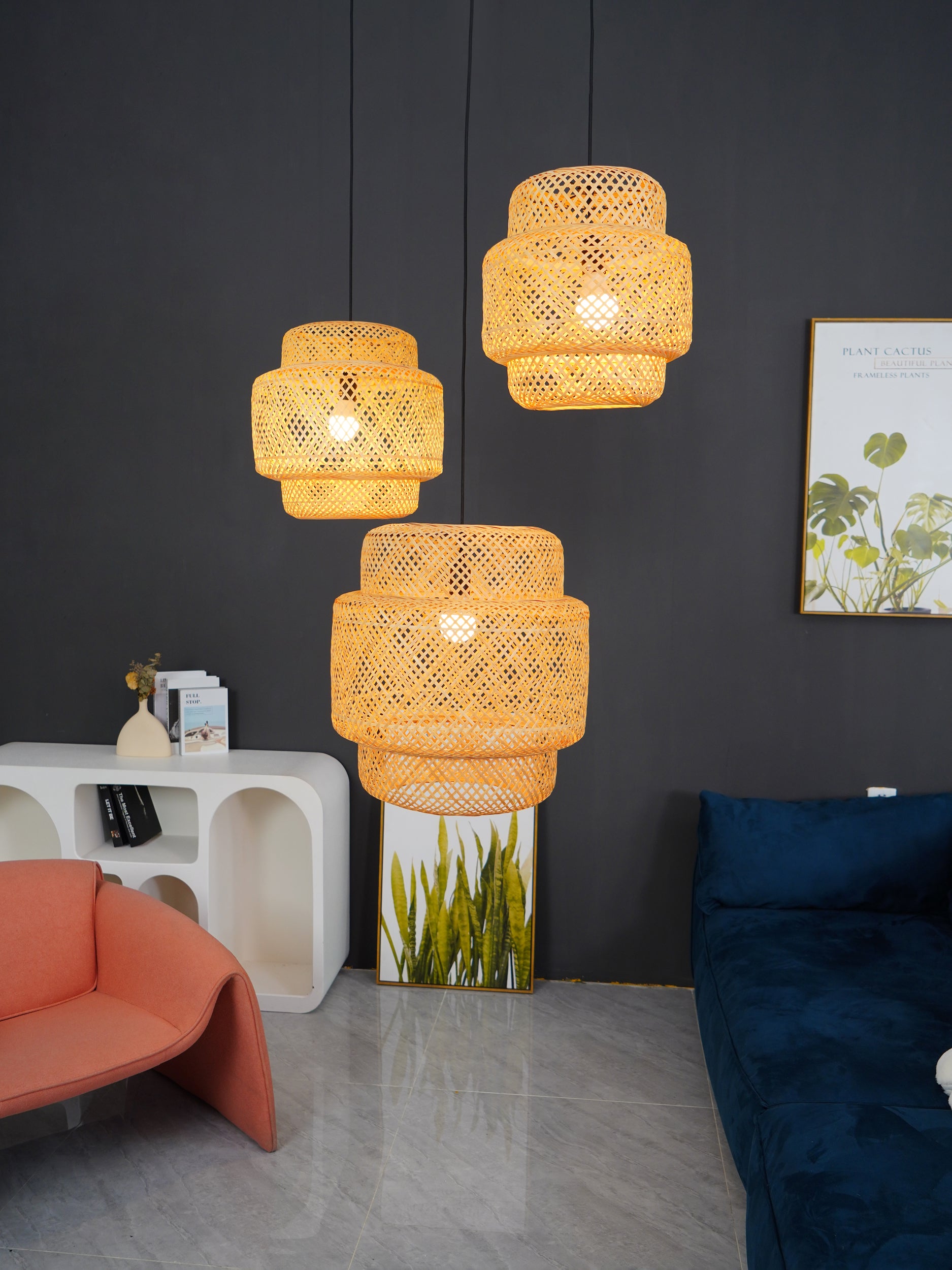 Modern Bamboo Pendant Light Fixture - Handwoven Natural Rattan Hanging Lamp for Kitchen Island, Dining Room & Bedroom Decor - Eco-Friendly Lighting Solution