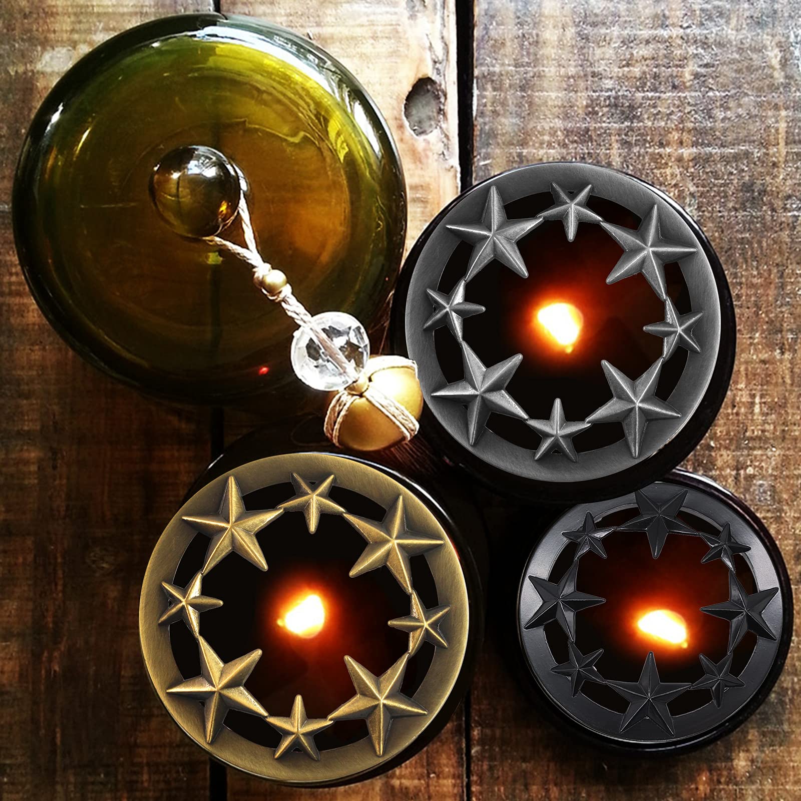 Hion Scented Candle Toppers - Decorative Jar Lids & Candle Shades for Even Burning - Star Golden Candle Accessories Gift Set for Women - Perfect for Home Decor, Spa Relaxation & Romantic Ambiance