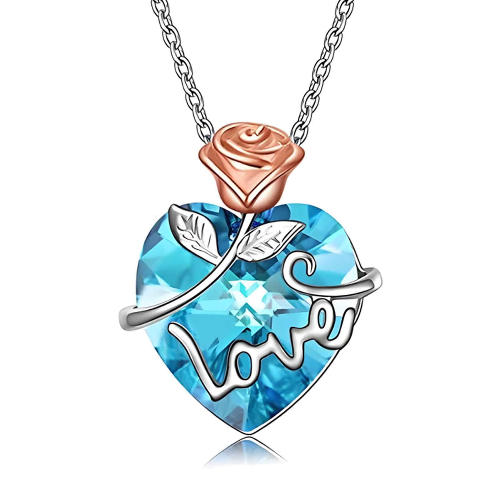 AOBOCO Sterling Silver Rose Flower Crystal Pendant Necklace for Women - Romantic Love Jewelry Gift for Anniversary, Valentine's Day & Birthday (Perfect for Date Night & Special Occasions)