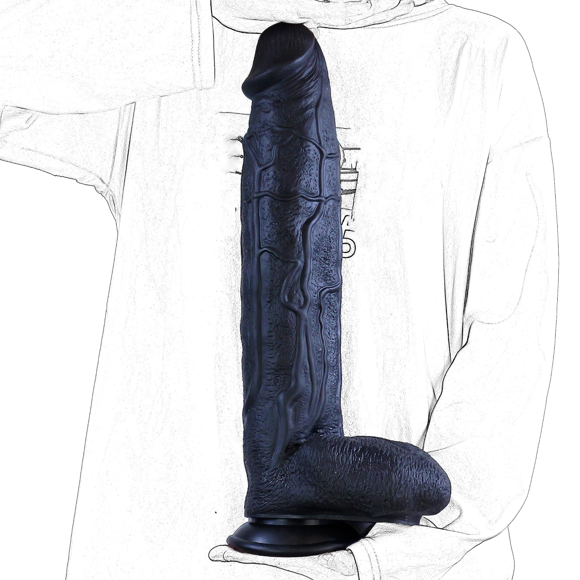 17.3'' Extra Large Black Dildo with Suction Cup - 3.1'' Thick Monster Cock Adult Sex Toy for Women, Men & Couples - Perfect for Anal Play, BDSM, and Solo Pleasure (Black)