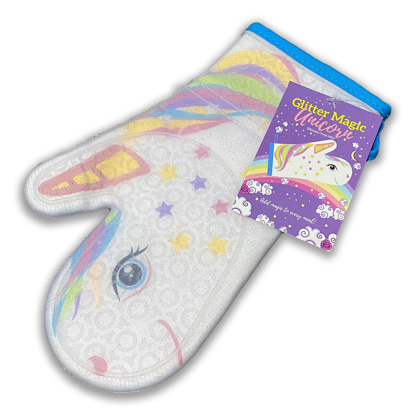 Magic Unicorn Silicone Oven Mitt - Heat Resistant Kitchen Gloves with Quilted Fabric Lining - Funny & Cute Baking Accessories for Women - Perfect for Cooking, Baking, and Holiday Gifts