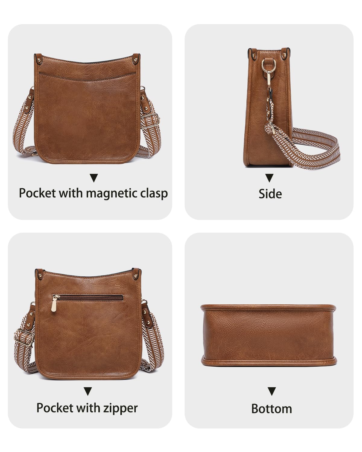3PCS Women's Leather Crossbody Bags Set with Wallet - Large Shoulder Handbags & Adjustable Straps for Ladies, Perfect for Work, Travel & Daily Use Tote Purse
