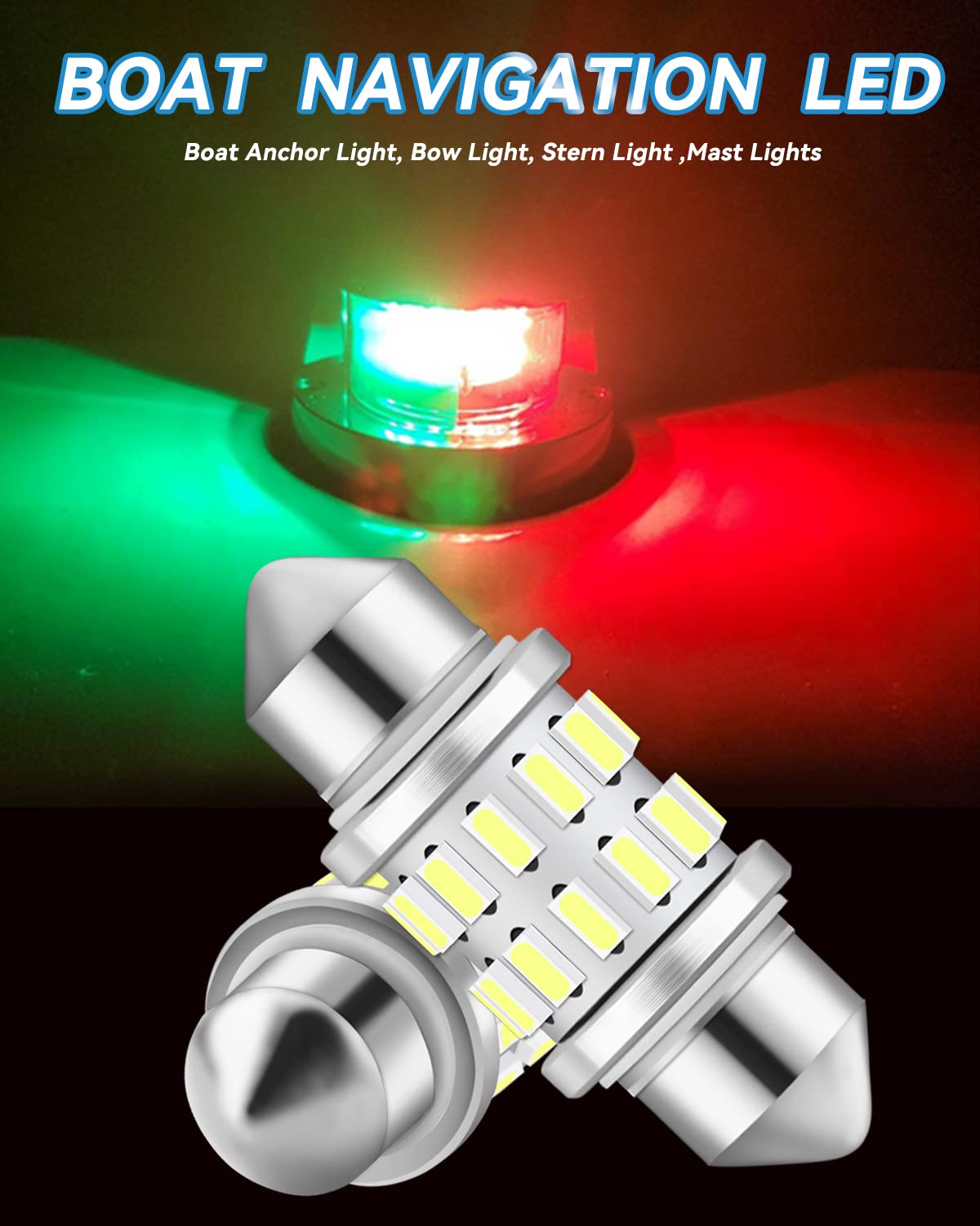 31MM 12V Marine LED Navigation Lights - White Festoon Boat Bow & Anchor Lights for Boats, Yachts, Sailboats (Pack of 2) | Perfect for Night Cruising, Docking & Water Safety