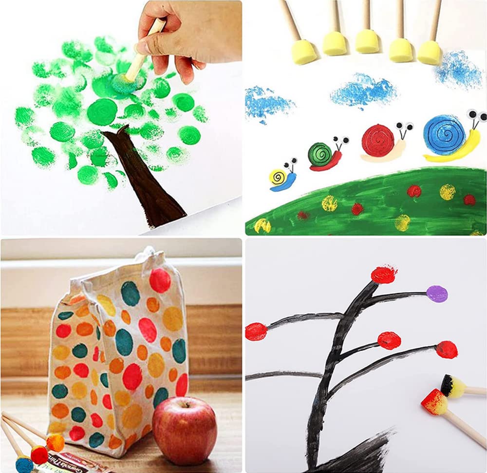 20-Piece Round Sponge Brush Set with Wooden Handle - Soft Foam Brushes for Kids Painting & DIY Crafts - Perfect for Art Projects, Classroom Activities, and Creative Handmade Decorations