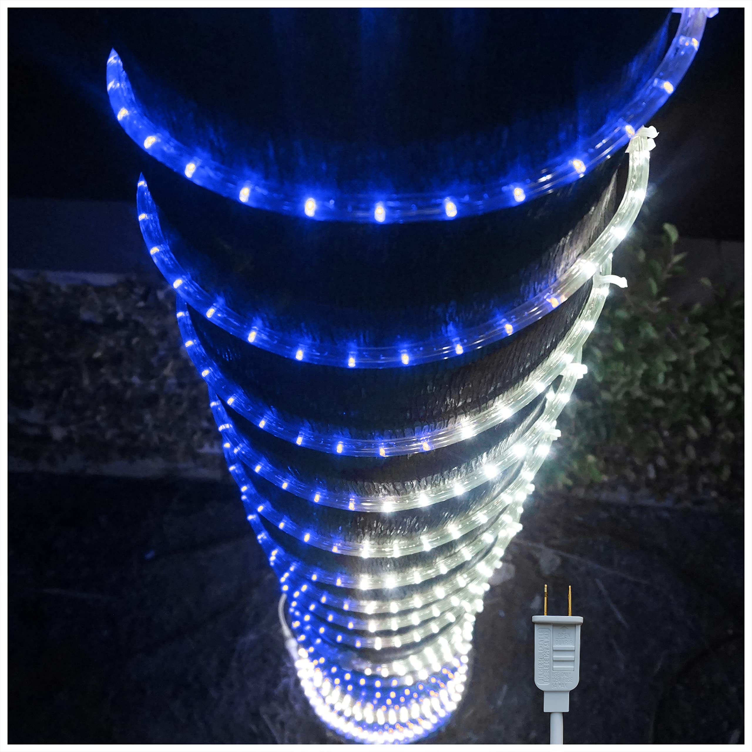Russell Decor 40FT Rope Lights - Indoor/Outdoor Christmas & Party Decor for Trees, Patio, Deck | White & Blue String Lights