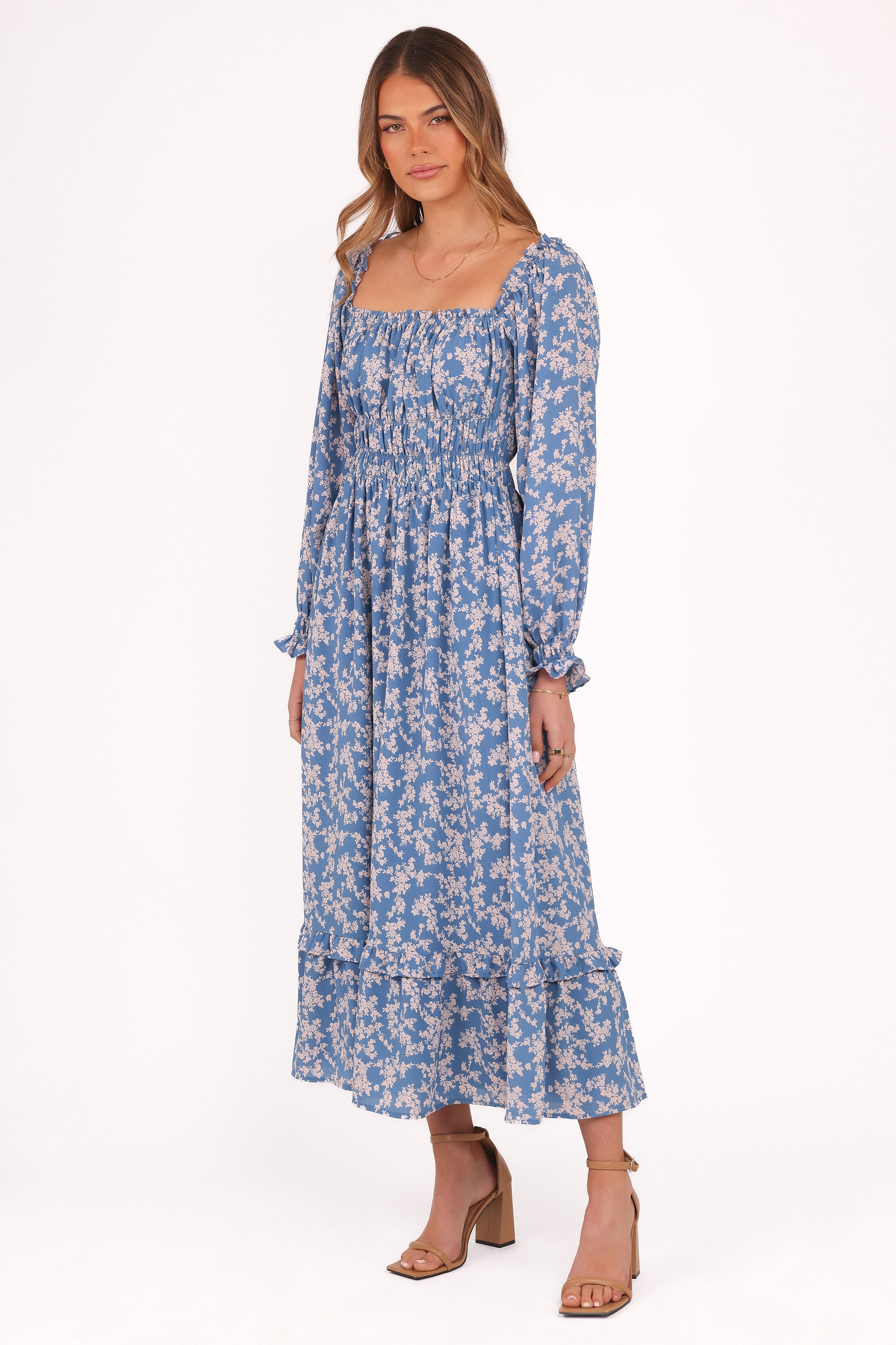 Aine Women's Midi Dress - Blue Floral Print Summer Casual Dress for Beach, Party & Everyday Wear