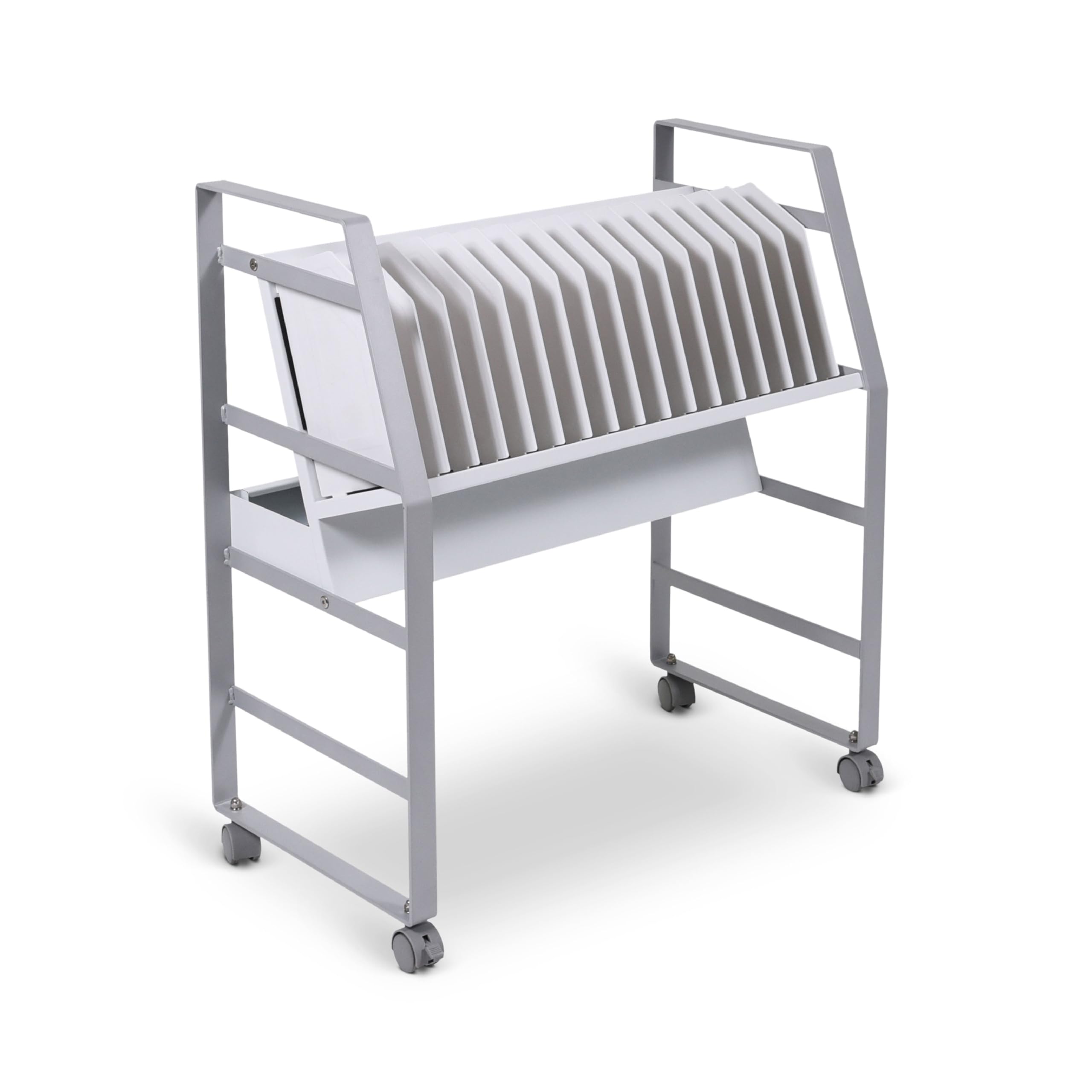 16-Device Mobile Charging Station with UL-Certified Surge Protection | Rolling Steel Cart for Laptops, Tablets & Chromebooks | Open Design with Dividers | Portable Charging Stand (White) - Perfect for Classrooms, Offices & Home Workspaces