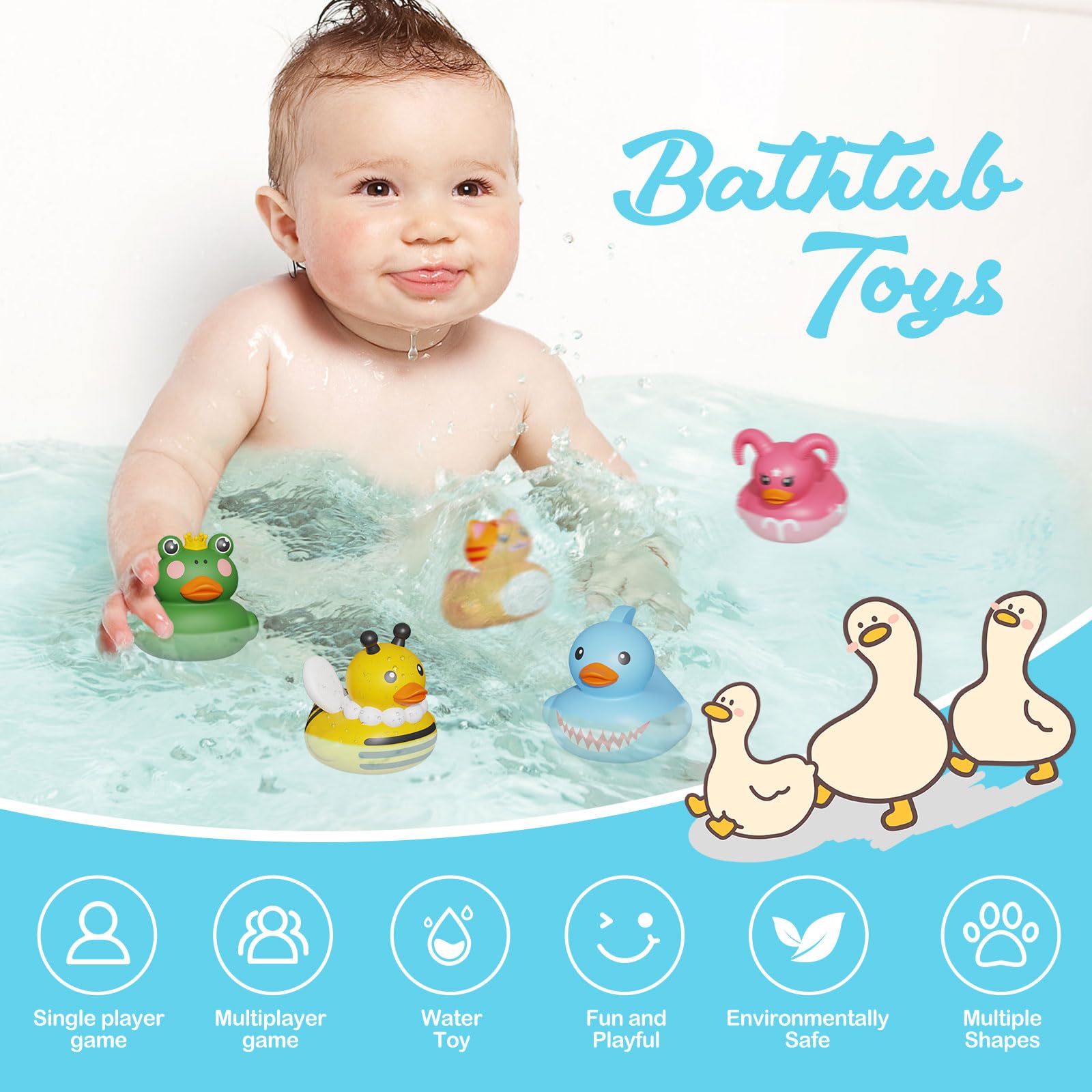 12PCS Rubber Duck Bath Toys for Toddlers - No Hole Bathtub & Pool Toys for Babies 18+ Months - Fun Water Play for Bath Time, Swimming & Sensory Development