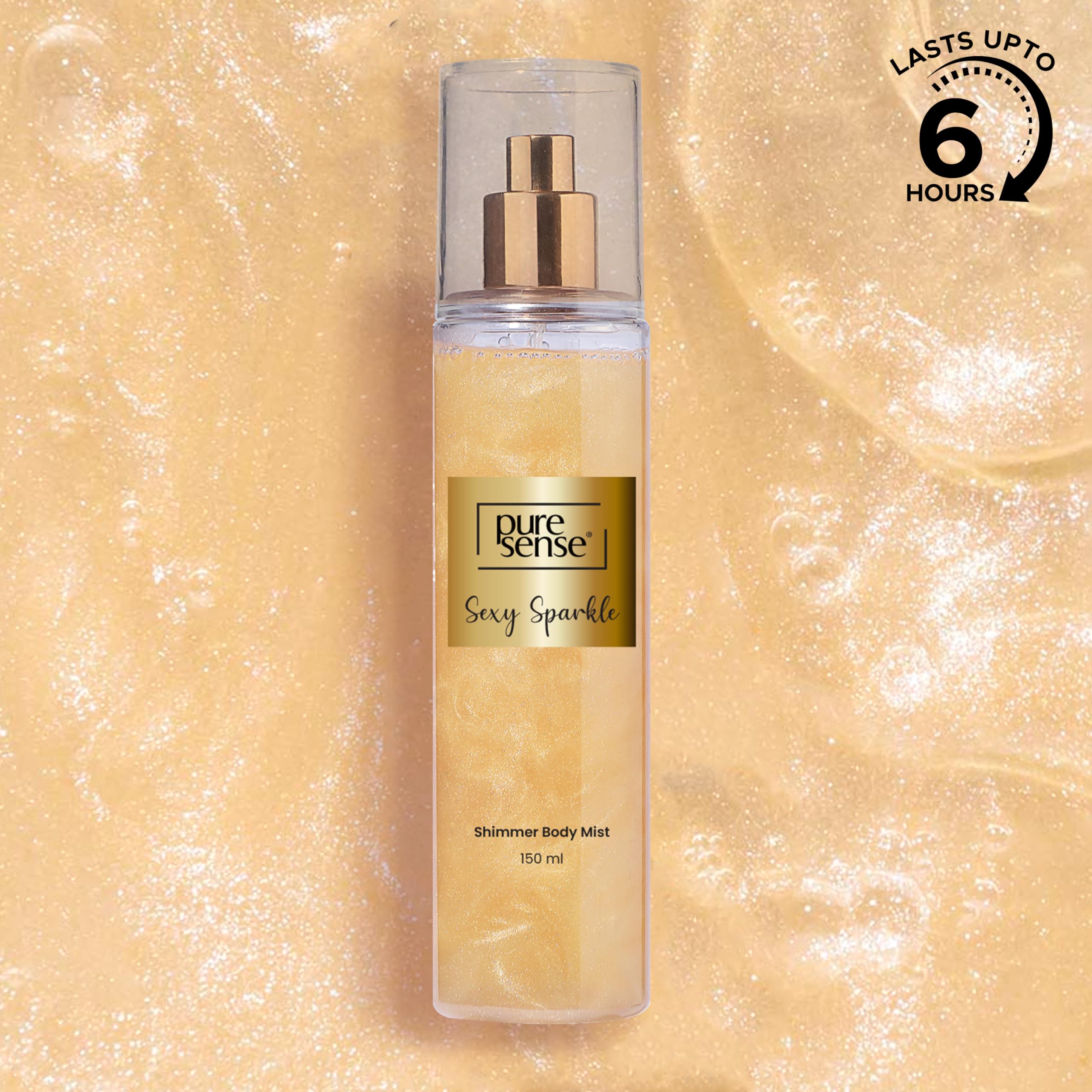PureSense Sexy Sparkle Gold Shimmer Body Mist Spray for Women - Long Lasting Luxury Fragrance, Refreshing & Travel-Friendly (150ml) | Perfect for Date Nights, Parties & Everyday Glam