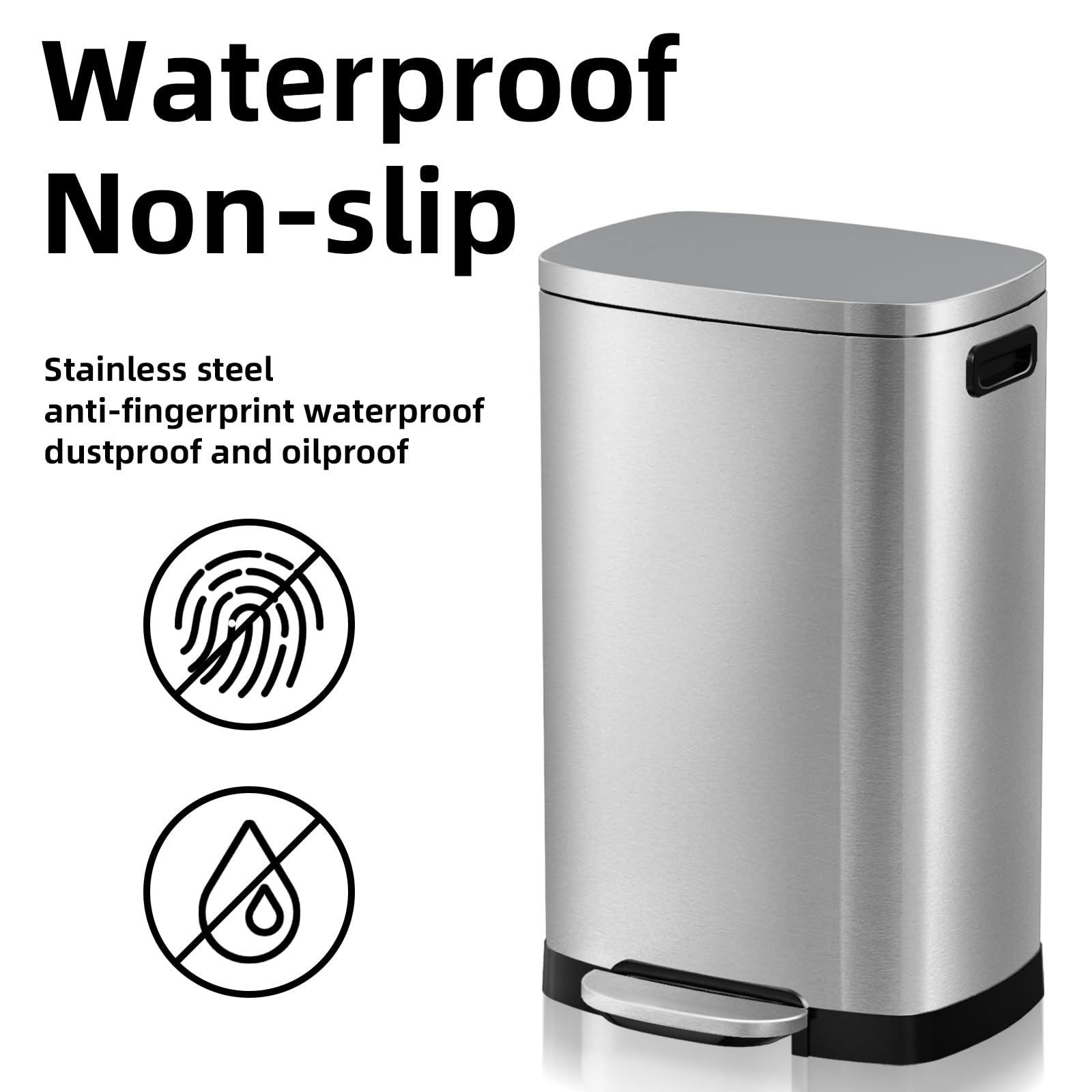 13 Gallon Stainless Steel Trash Can with Lid - 50L Fingerprint Proof Kitchen Garbage Bin, Removable Inner Bucket & Soft Close Pedal - Ideal for Home, Office & Restaurant Use