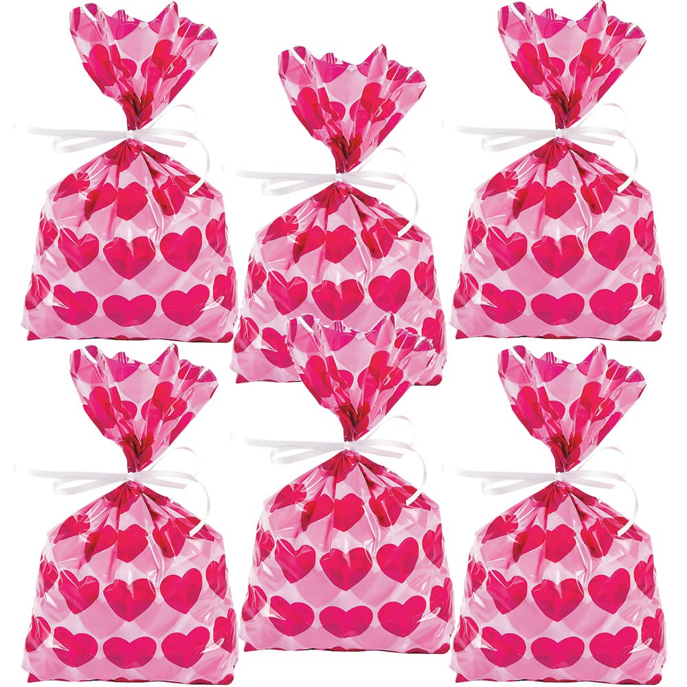 Valentine's Day Heart Shaped Cellophane Treat Bags with Twist Ties - Sweet Party Favor Goodie Bags for Candy, Chocolates, Cookies, Soap & Food - Perfect for Valentine Gifts, Classroom Treats & Wedding Favors