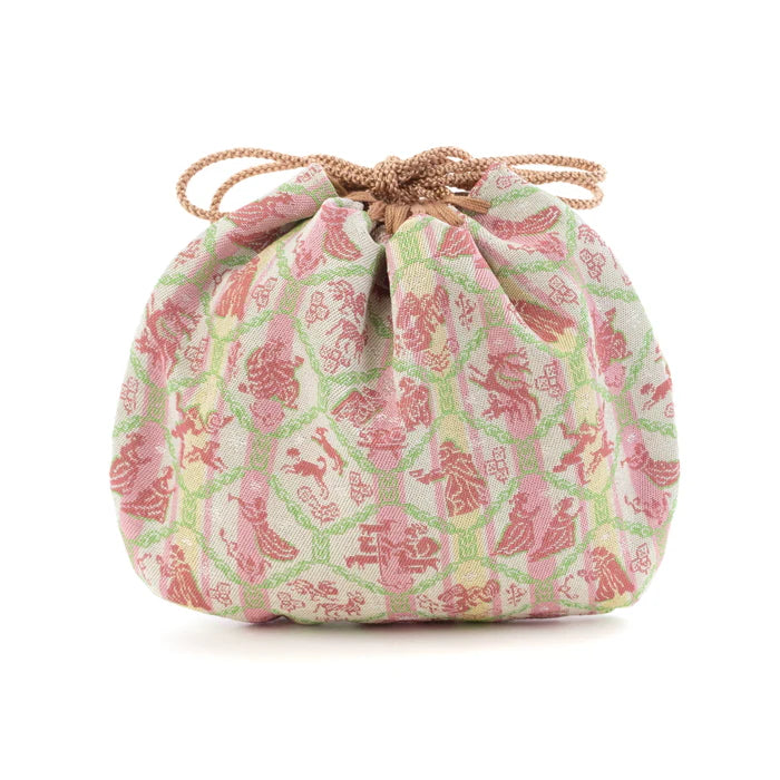 Nishijin Woven Small Drawstring Bag - Jesus Christ Nativity Scene - Handmade in Kyoto Japan - Traditional Japanese Craft Purse for Gifts, Collectibles & Religious Occasions