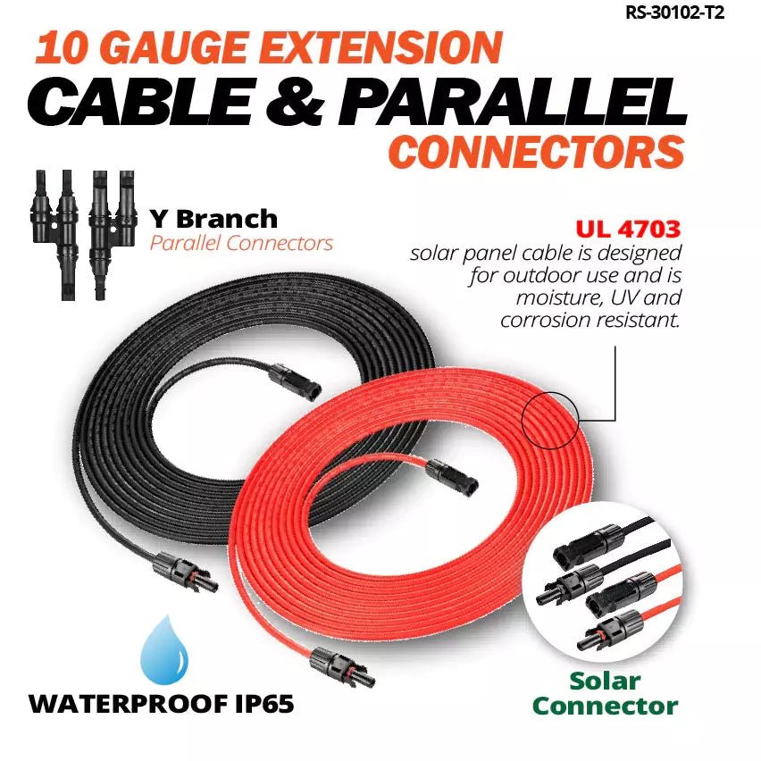 Rich Solar 10 Gauge 30 Feet Solar Extension Cable with Parallel Connectors - Perfect for RV, Off-Grid, and Solar Panel Systems