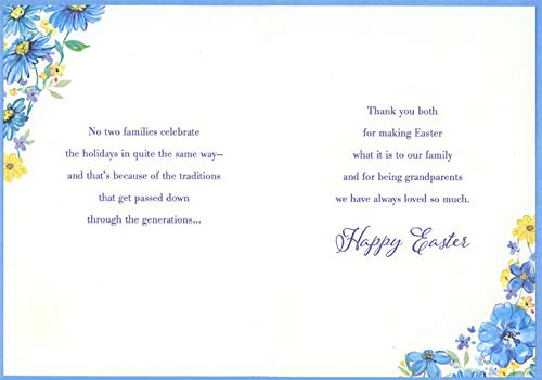 Designer Greetings Large Blue Egg Surrounded by Blue and Yellow Flowers - Easter Greeting Card for Grandparents | Perfect for Easter Celebrations, Family Gatherings & Spring Occasions