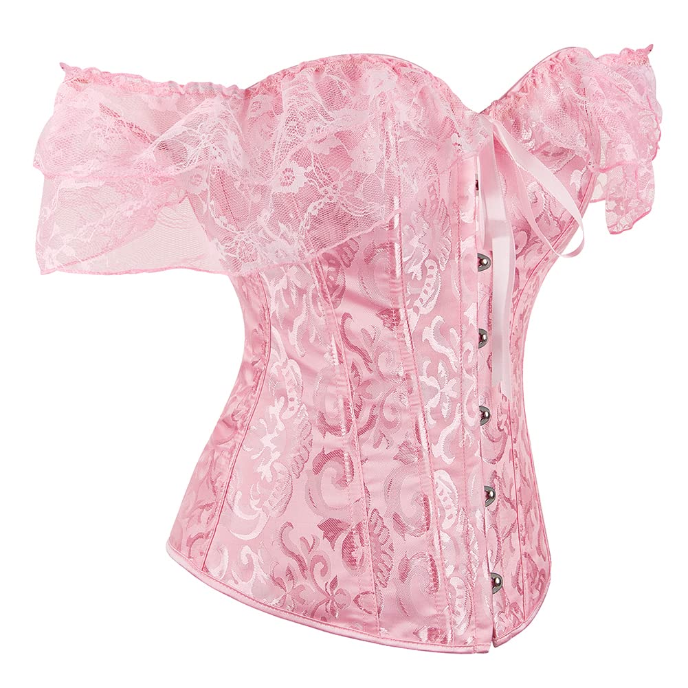 SHYMMUO Women's Corset Top with Lace Sleeves - Sexy Bustier Lingerie & Waist Trainer for Women | Perfect for Burlesque, Cosplay, and Evening Wear