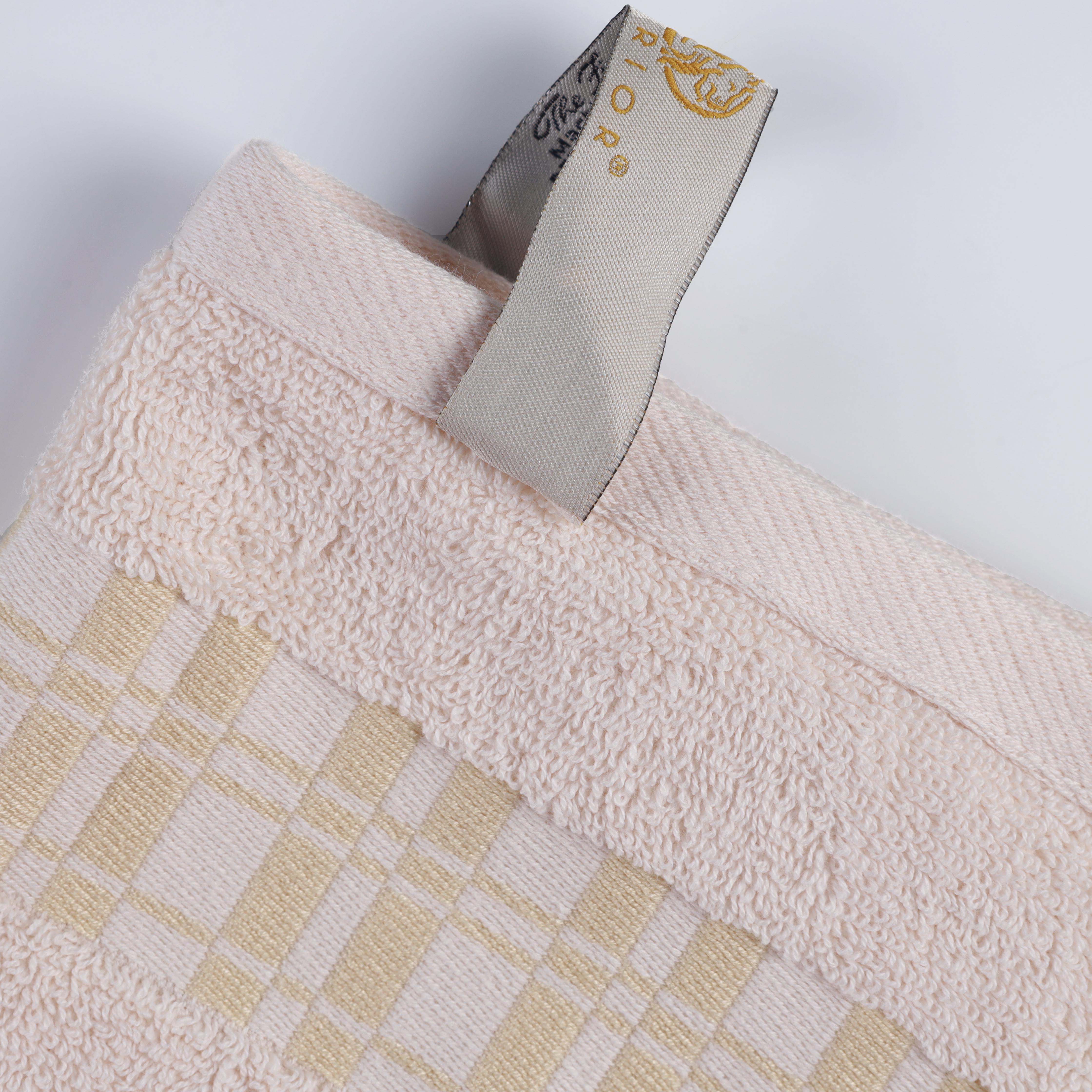 Larissa Cotton Geometric Embroidered Border 6-Piece Bath Towel Set | Soft & Absorbent Luxury Towels for Bathroom, Spa & Guest Use