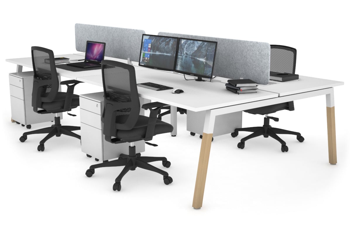 Quadro A Legs 4-Person Office Workstation with Wood Legs & Cross Beam - 1800L x 800W Dimensions with Cable Management Scallop - Perfect for Collaborative Workspaces & Modern Office Desks