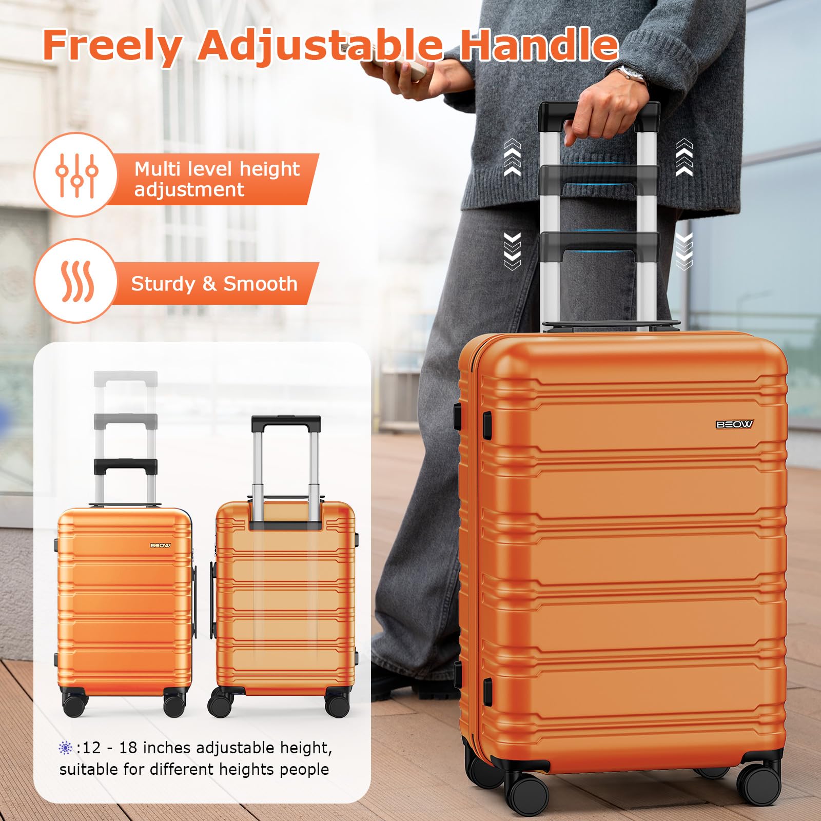 BEOW 3-Piece Expandable Polycarbonate Hardside Luggage Set with Spinner Wheels & TSA Lock - 20